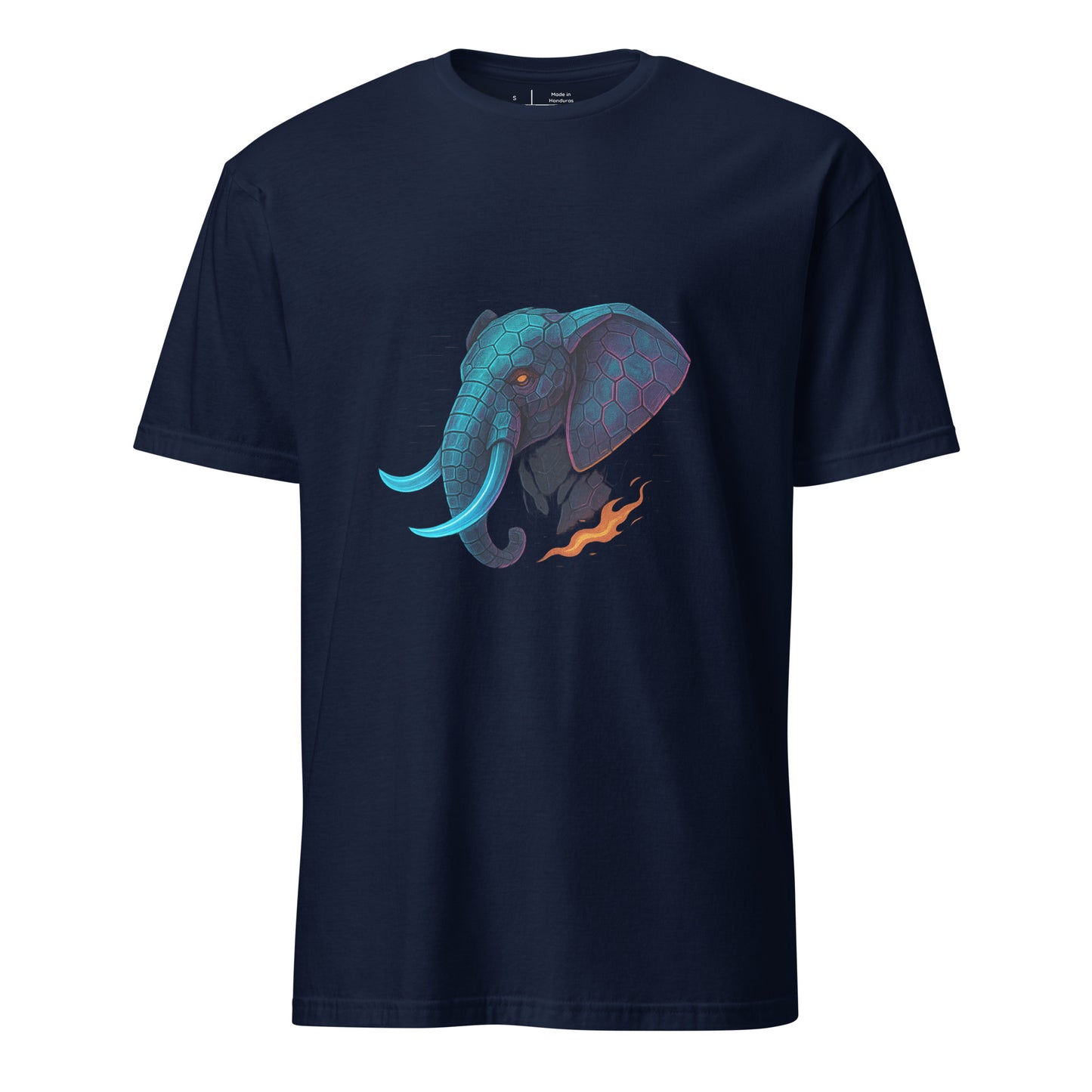 Cyber Elephant – Futuristic Tech Jungle - Short-Sleeve Unisex T-Shirt - Graphic Tee - Navy - Front