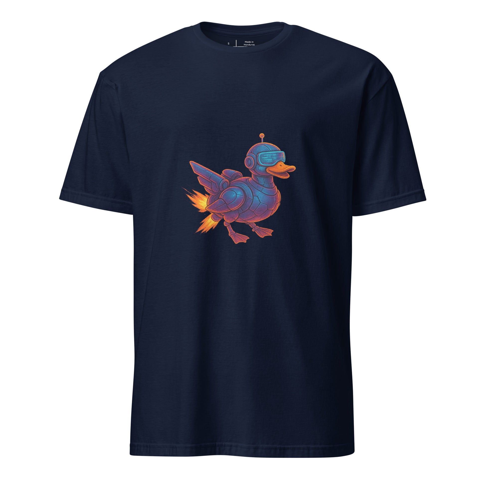 Cyber Duck – Quirky Futuristic Streetwear - Short-Sleeve Unisex T-Shirt - Graphic Tee - Navy - Front