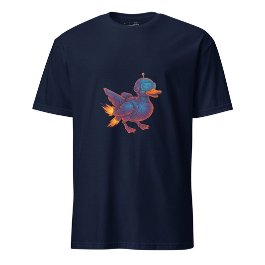 Cyber Duck – Quirky Futuristic Streetwear - Short-Sleeve Unisex T-Shirt - Graphic Tee - Navy - Front
