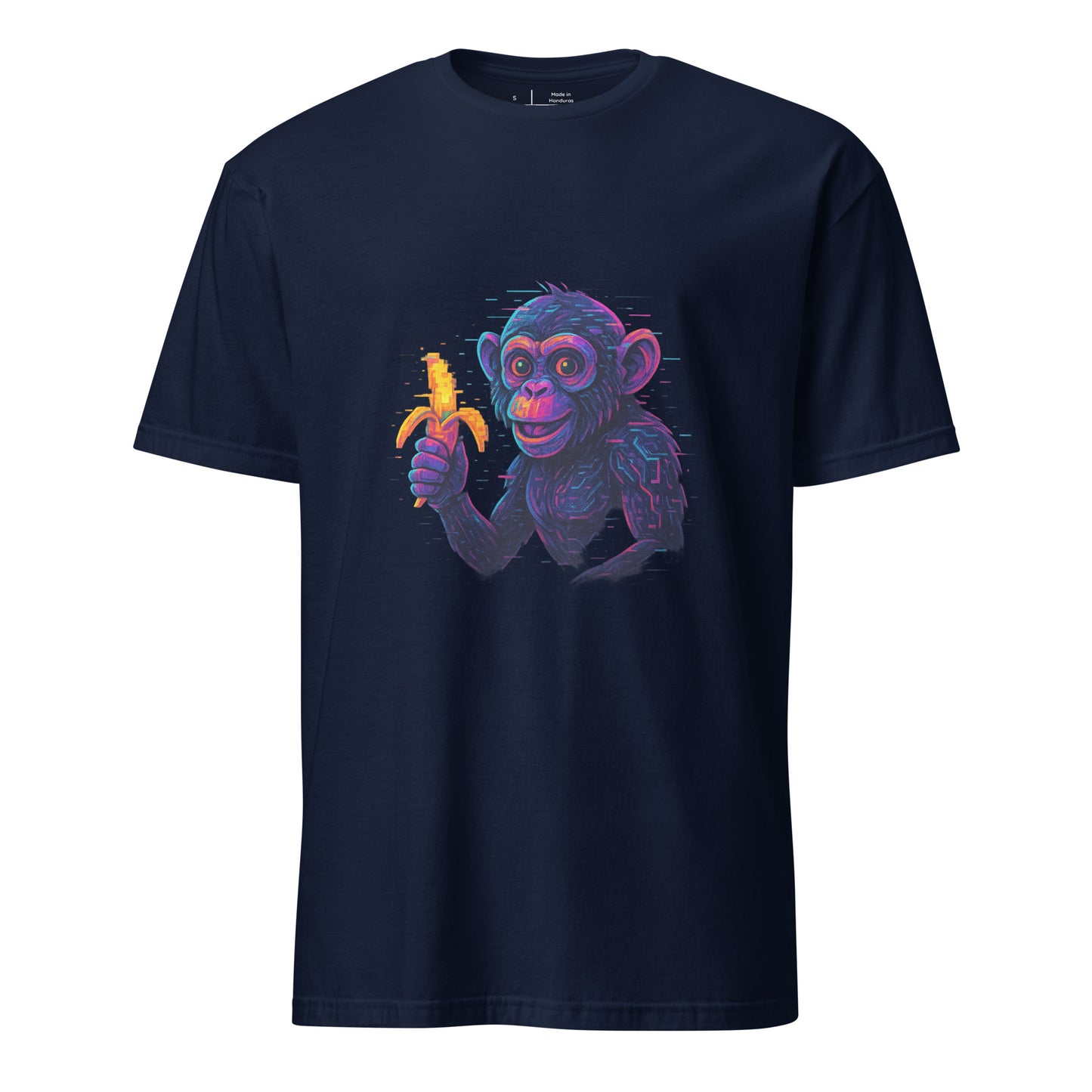 Cyber Monkey – Futuristic Primate - Short-Sleeve Unisex T-Shirt - Graphic Tee - Navy - Front