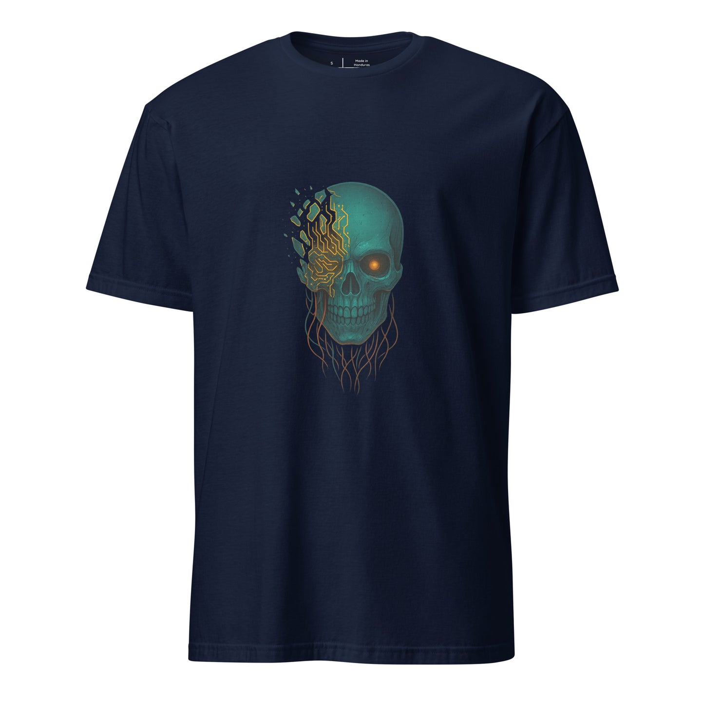Astral Hacker Skull – Circuit Fractured - Short-Sleeve Unisex T-Shirt - Graphic Tee - Navy - Front