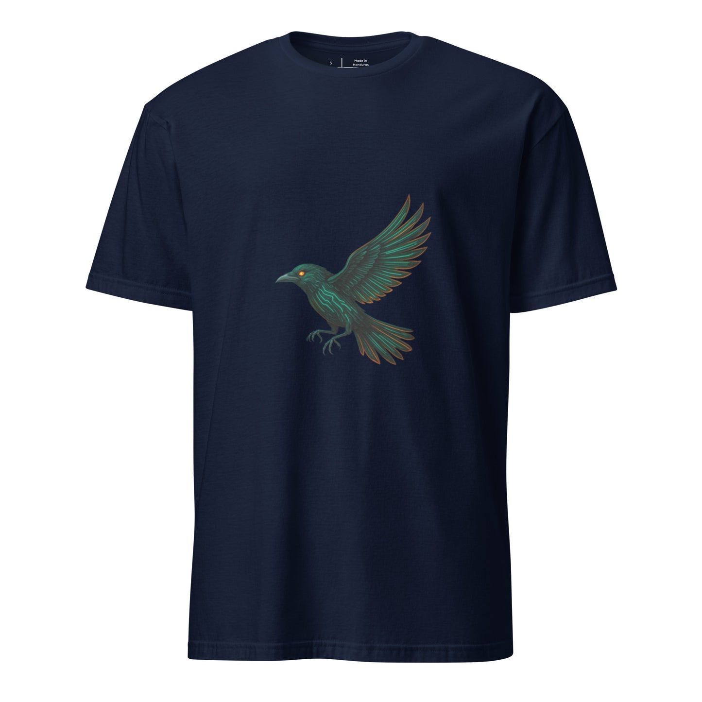 Cyberpunk Raven – Neon Flight - Short-Sleeve Unisex T-Shirt - Graphic Tee - Navy - Front
