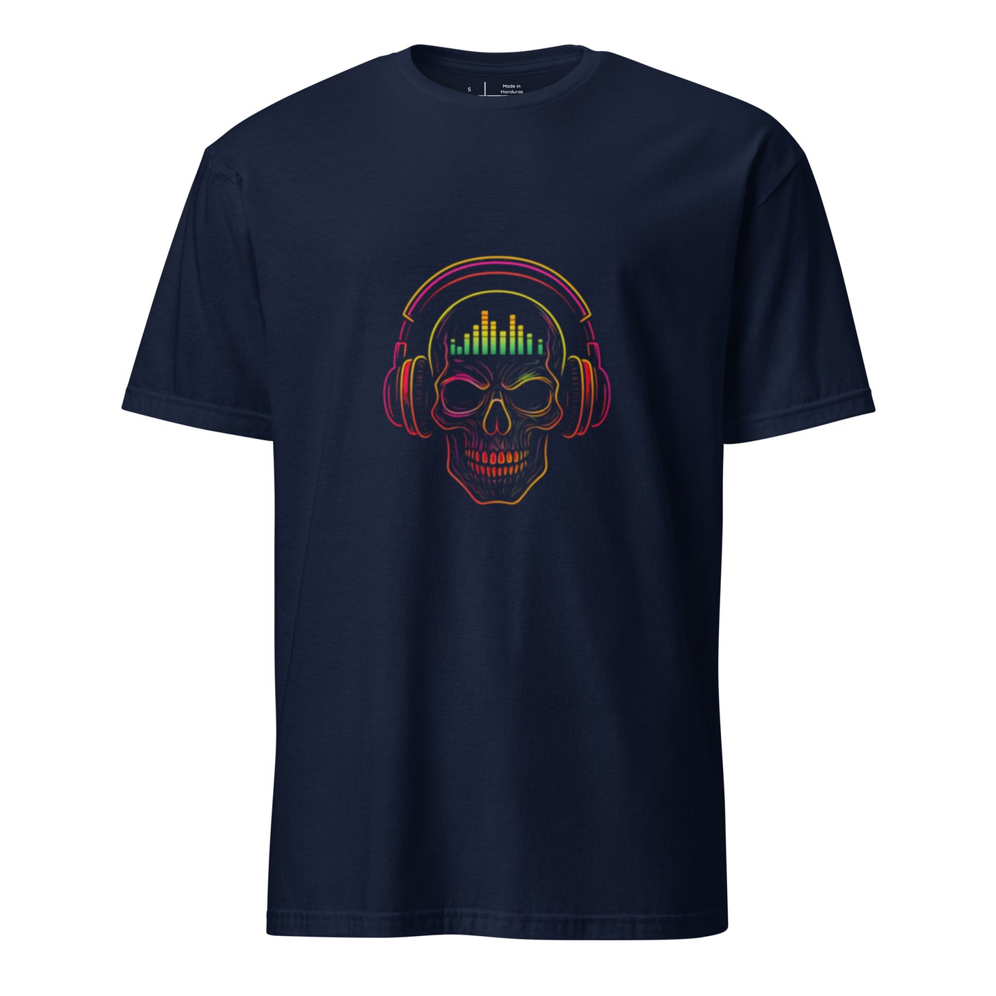 Neon Soundwave Skull – Festival Beats - Short-Sleeve Unisex T-Shirt - Graphic Tee - Navy - Front