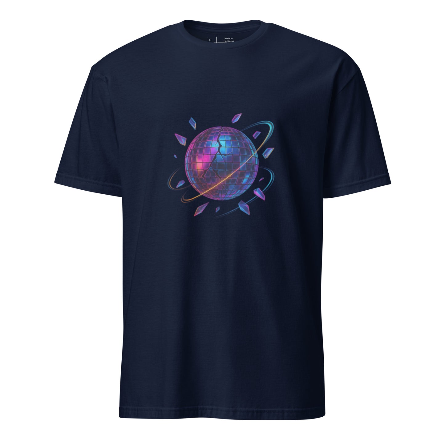 Cyber Disco Ball – Neon Party Revolution - Short-Sleeve Unisex T-Shirt - Graphic Tee - Navy - Front