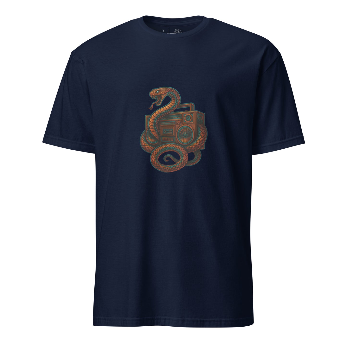 Bassline Serpent – Snake & Soundwaves - Short-Sleeve Unisex T-Shirt - Graphic Tee - Navy - Front