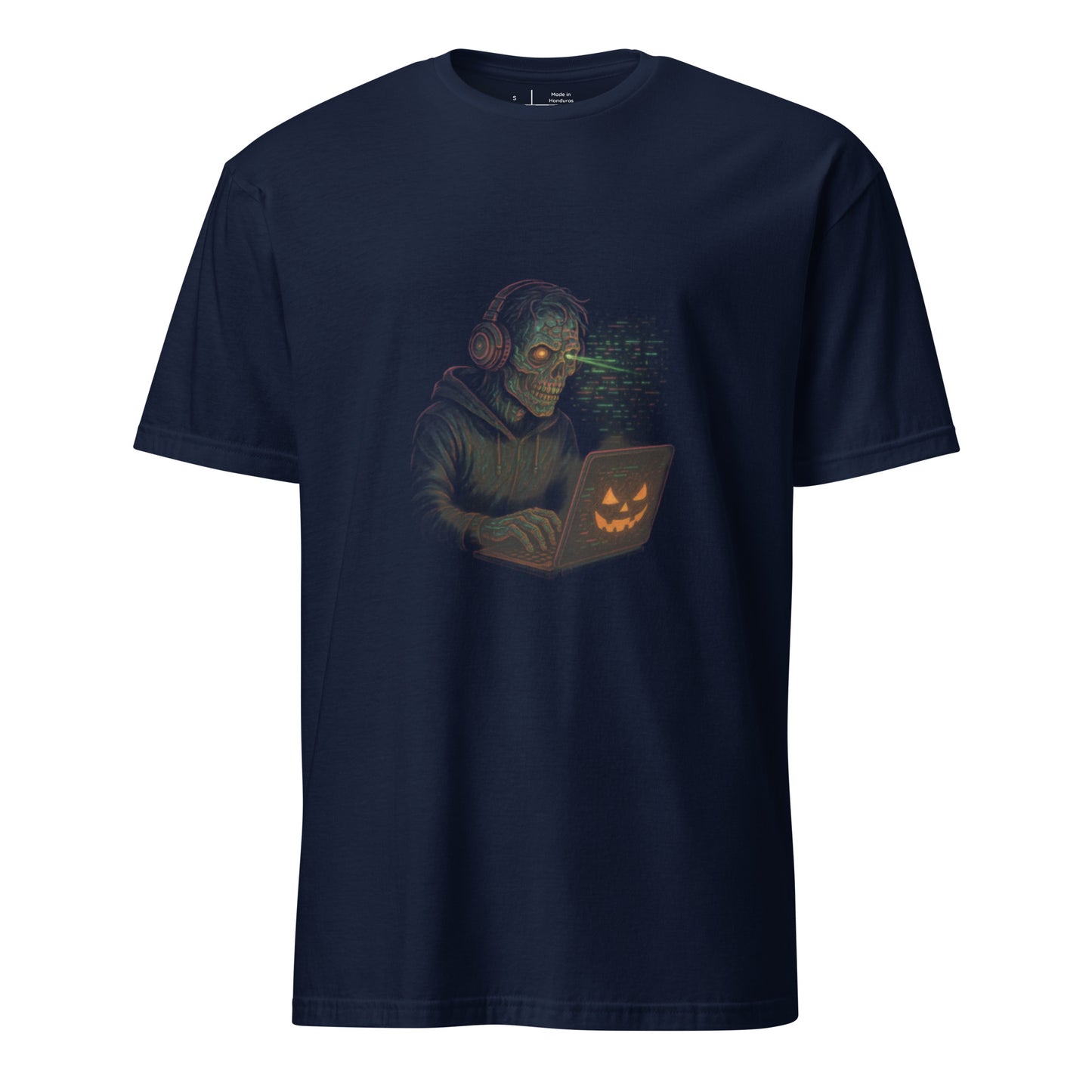 Zombie Hacker – Undead Cyberpunk Coder - Short-Sleeve Unisex T-Shirt - Graphic Tee - Navy - Front