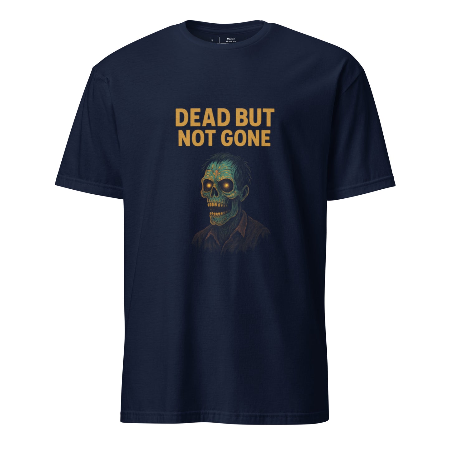 Dead But Not Gone – Neon Zombie Resurrection - Short-Sleeve Unisex T-Shirt - Graphic Tee - Navy - Front