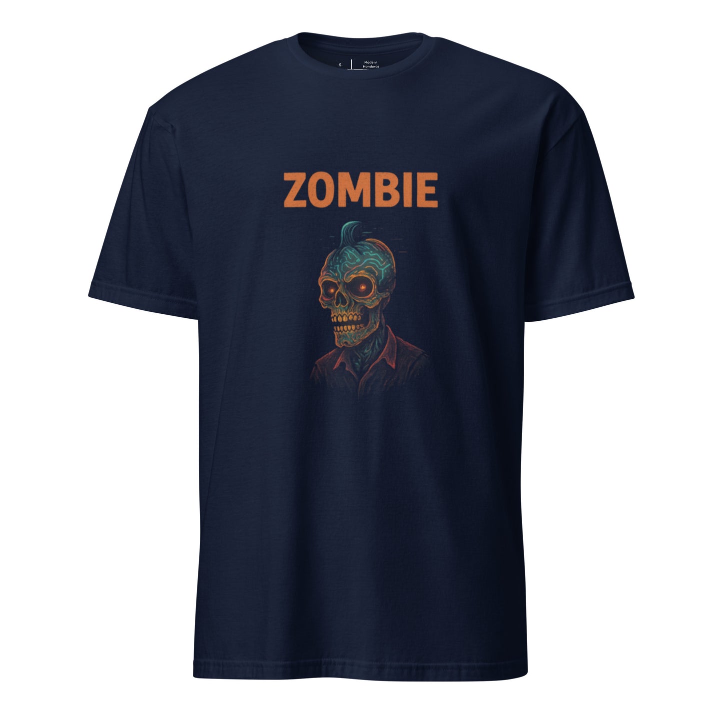 Neon Zombie – Retro Horror Glow - Short-Sleeve Unisex T-Shirt - Graphic Tee - Navy - Front