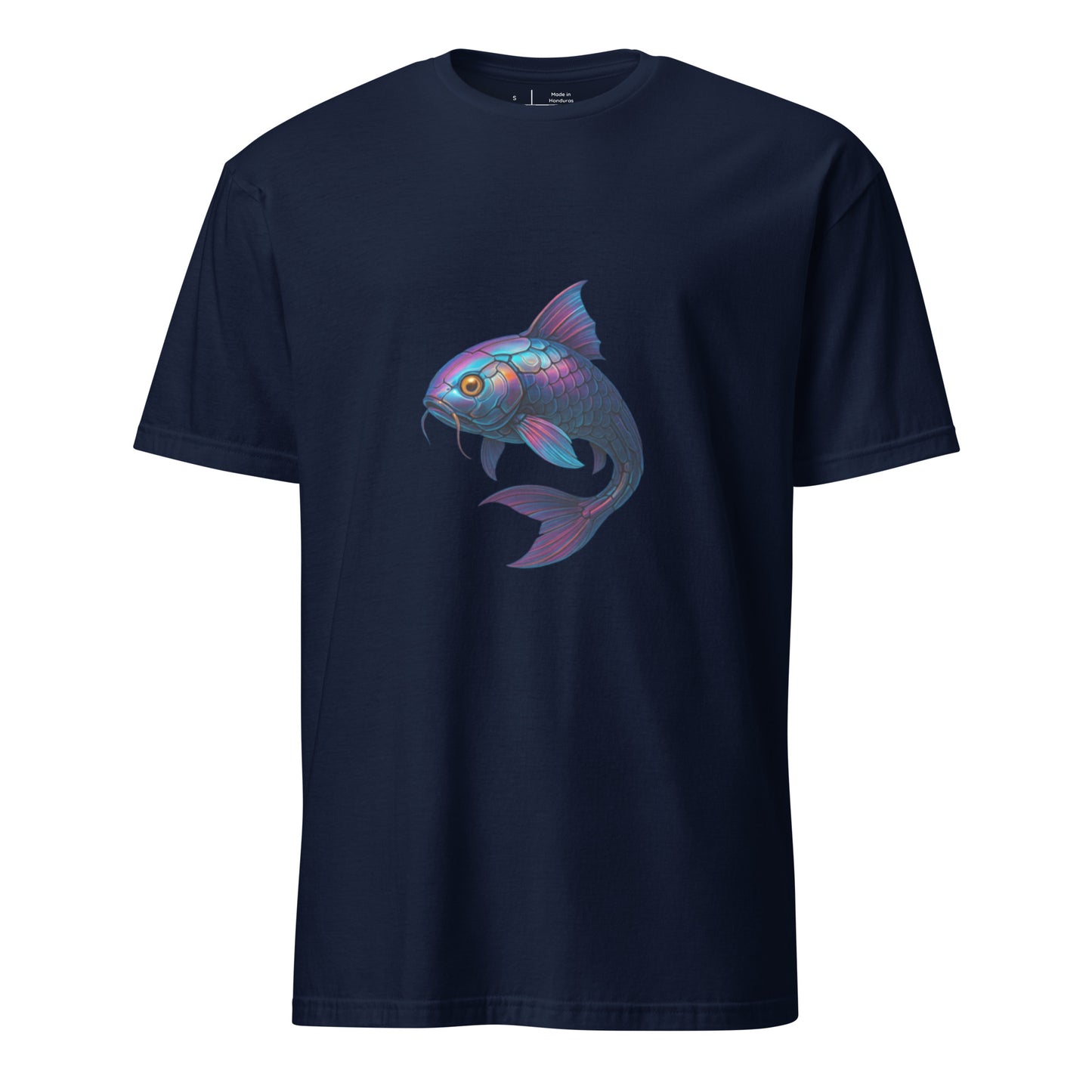 Cyber Koi – Neon Serenity - Short-Sleeve Unisex T-Shirt - Graphic Tee - Navy - Front