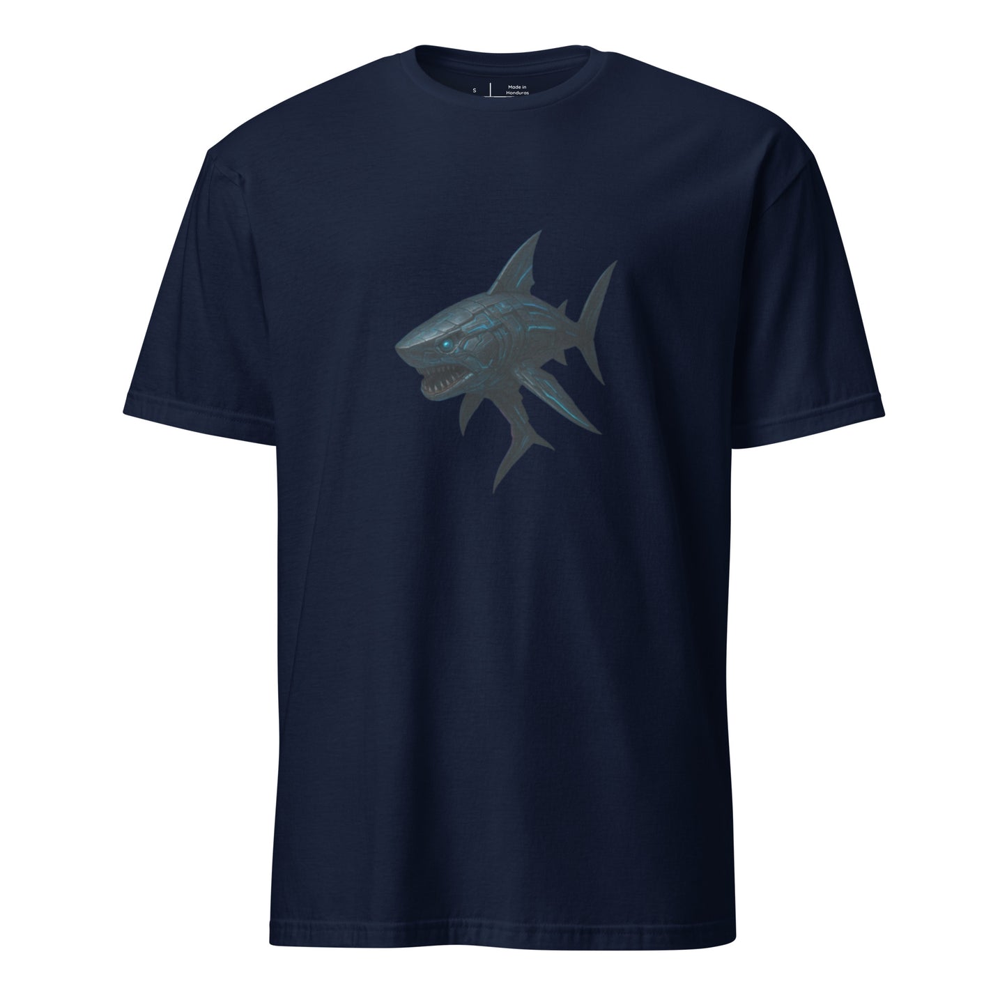 Cyber Shark – Futuristic Ocean Predator - Short-Sleeve Unisex T-Shirt - Graphic Tee - Navy - Front