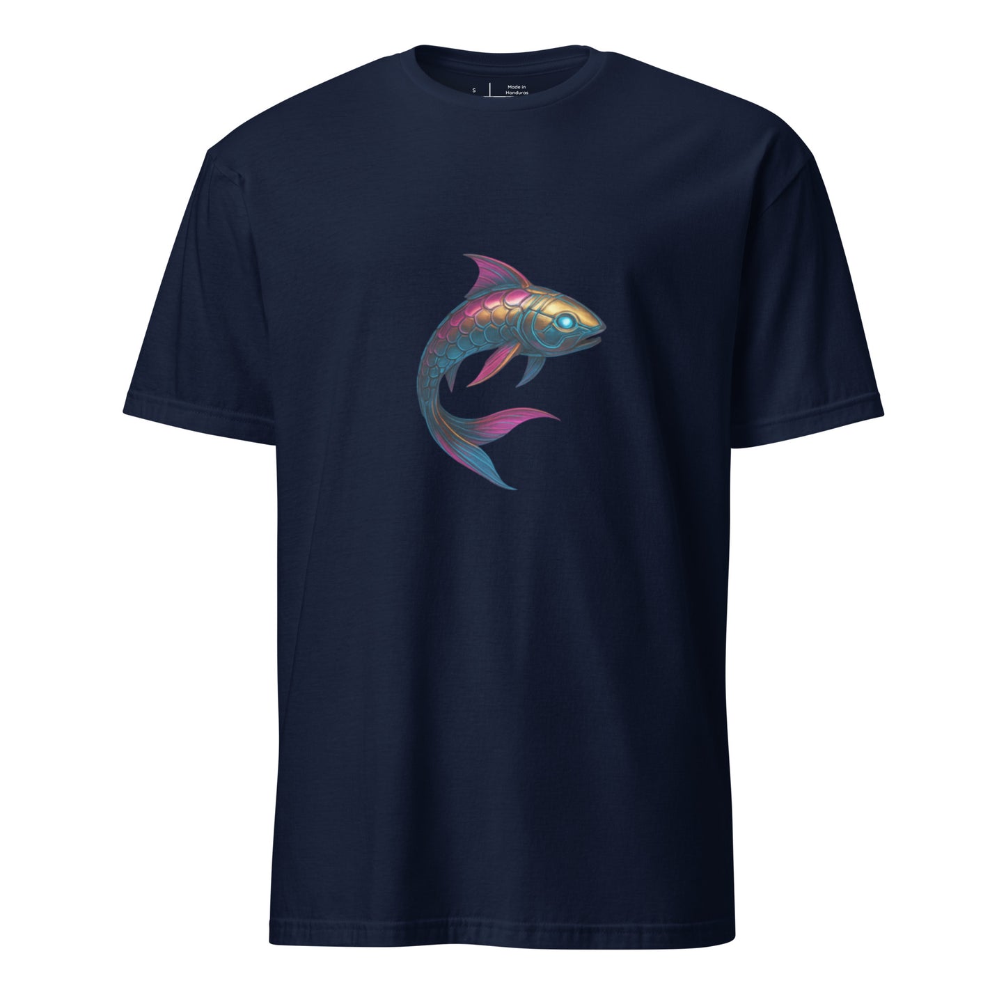 Cyber Koi – Serenity Meets Circuitry - Short-Sleeve Unisex T-Shirt - Graphic Tee - Navy - Front
