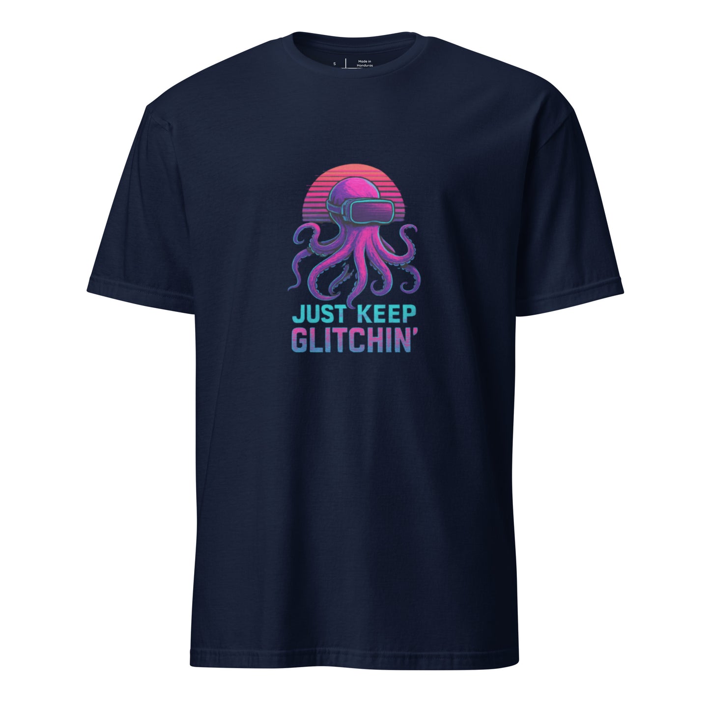Just Keep Glitchin’ – Cyber Octopus VR - Short-Sleeve Unisex T-Shirt - Graphic Tee - Navy - Front