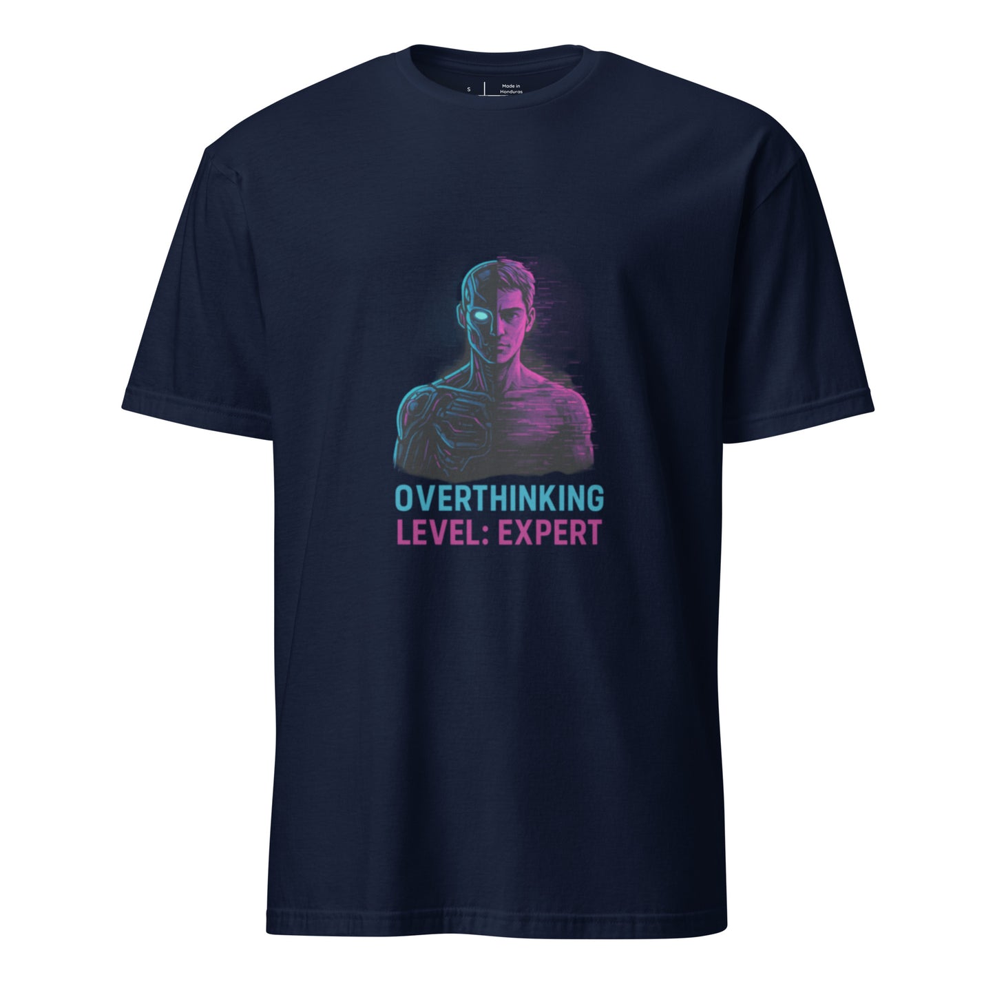 Glitch Mode: Activated – Cyber-Human Split Reality - Short-Sleeve Unisex T-Shirt - Graphic Tee - Navy - Front