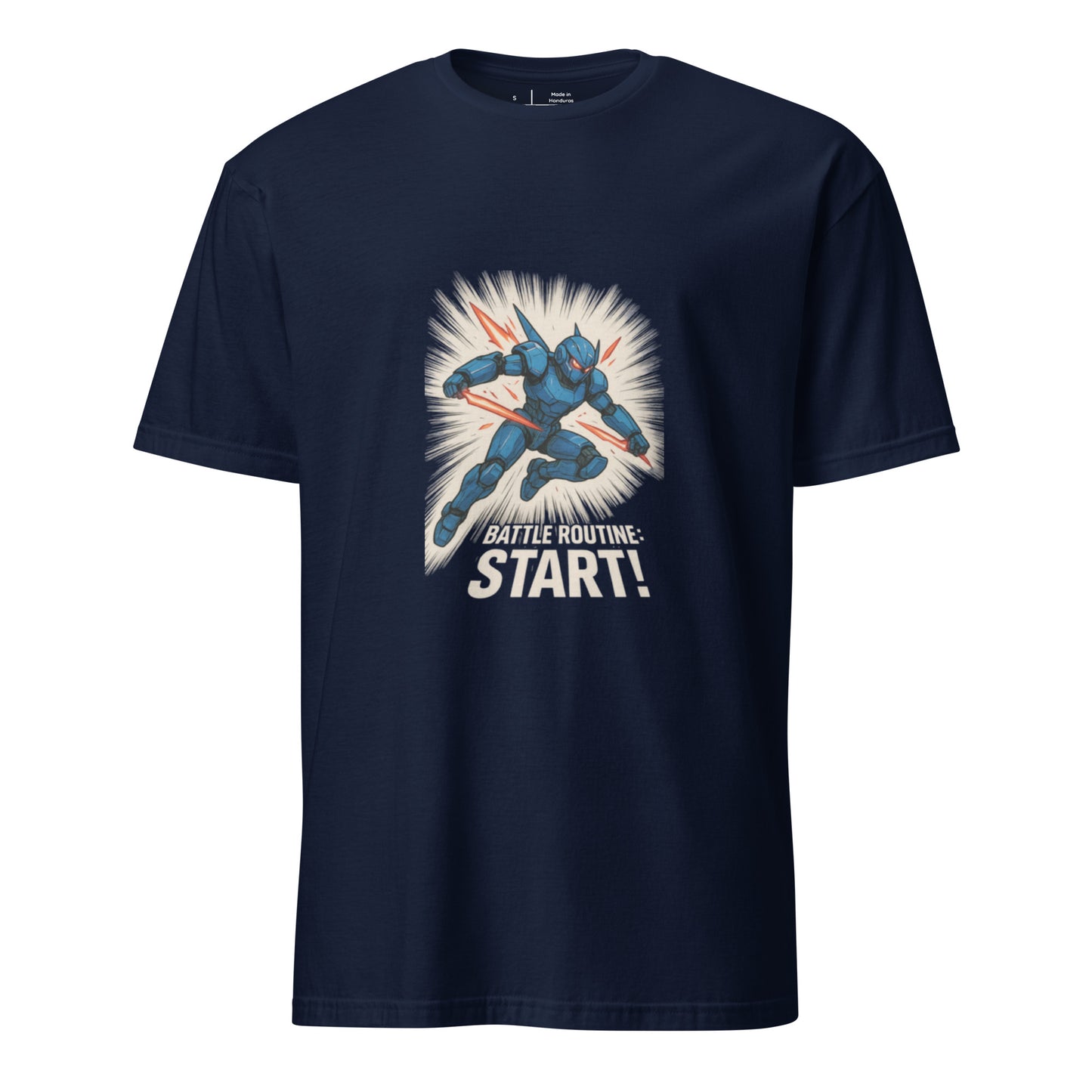 Battle Routine: Start! – Manga Mecha - Short-Sleeve Unisex T-Shirt - Graphic Tee - Navy - Front