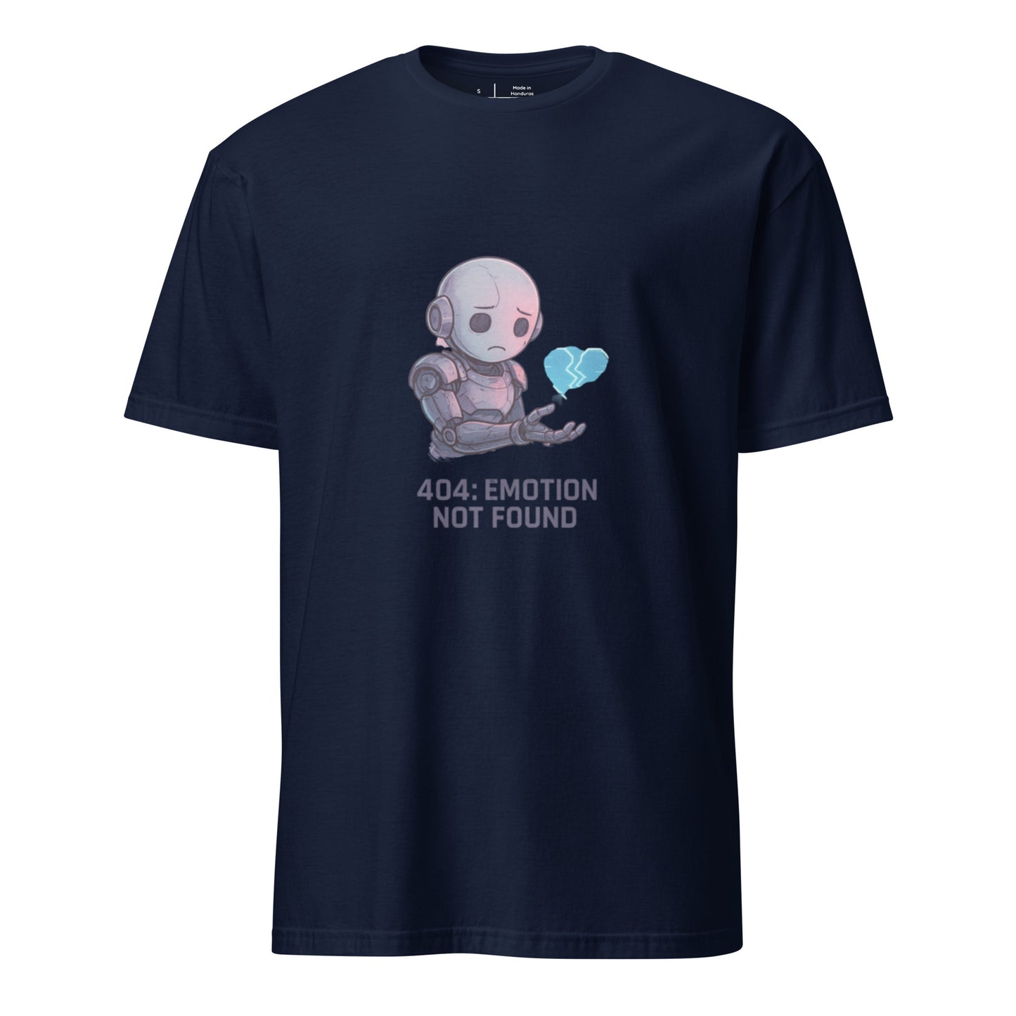 404: Emotion Not Found – Glitch Heart Robot  - Short-Sleeve Unisex T-Shirt - Graphic Tee - Navy - Front