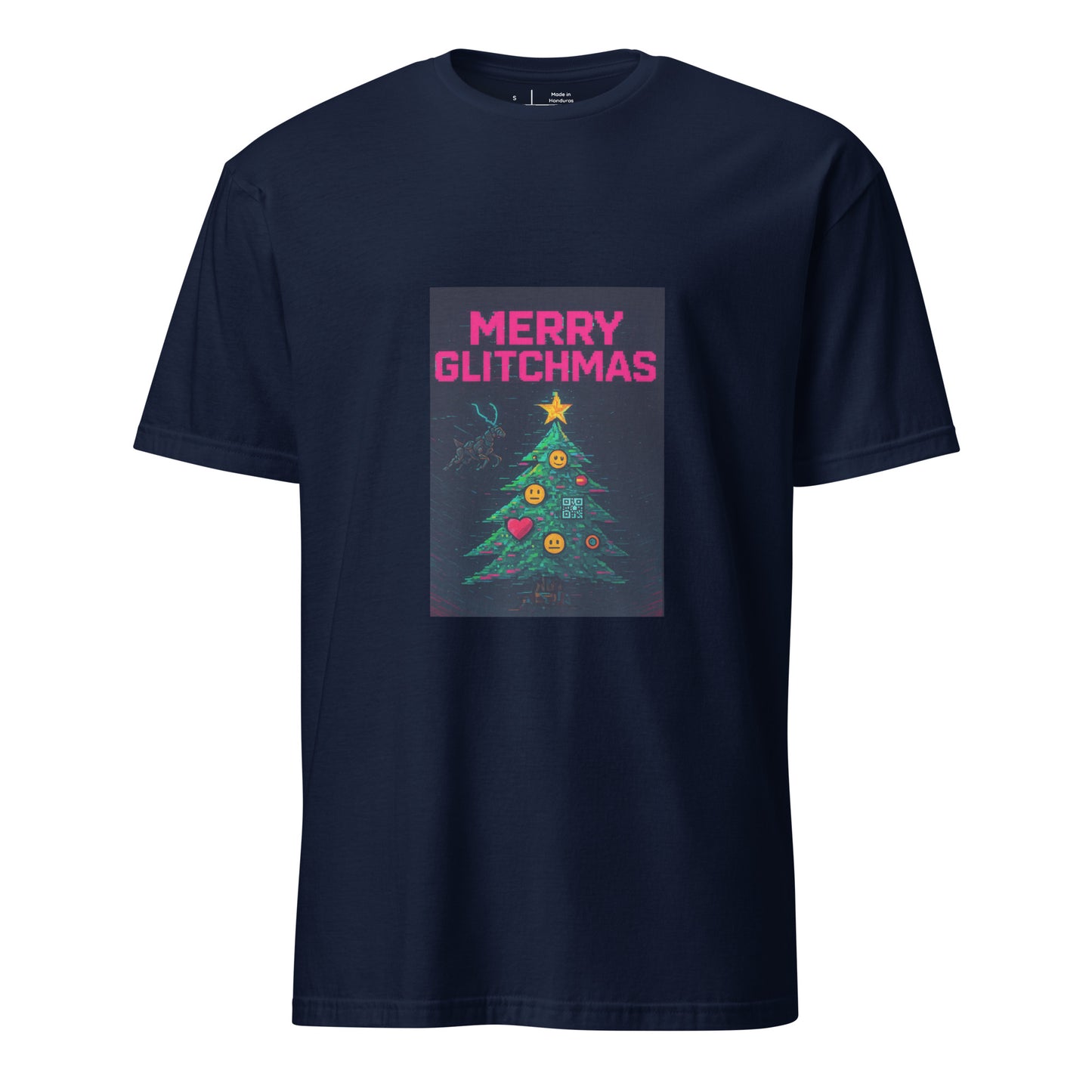 Merry Glitchmas - Cyber Christmas - Short-Sleeve Unisex T-Shirt - Graphic Tee - Navy - Front