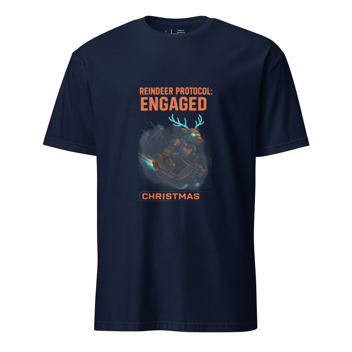 Mecha Reindeer Squadron - Short-Sleeve Unisex T-Shirt - Graphic Tee - Navy - Front