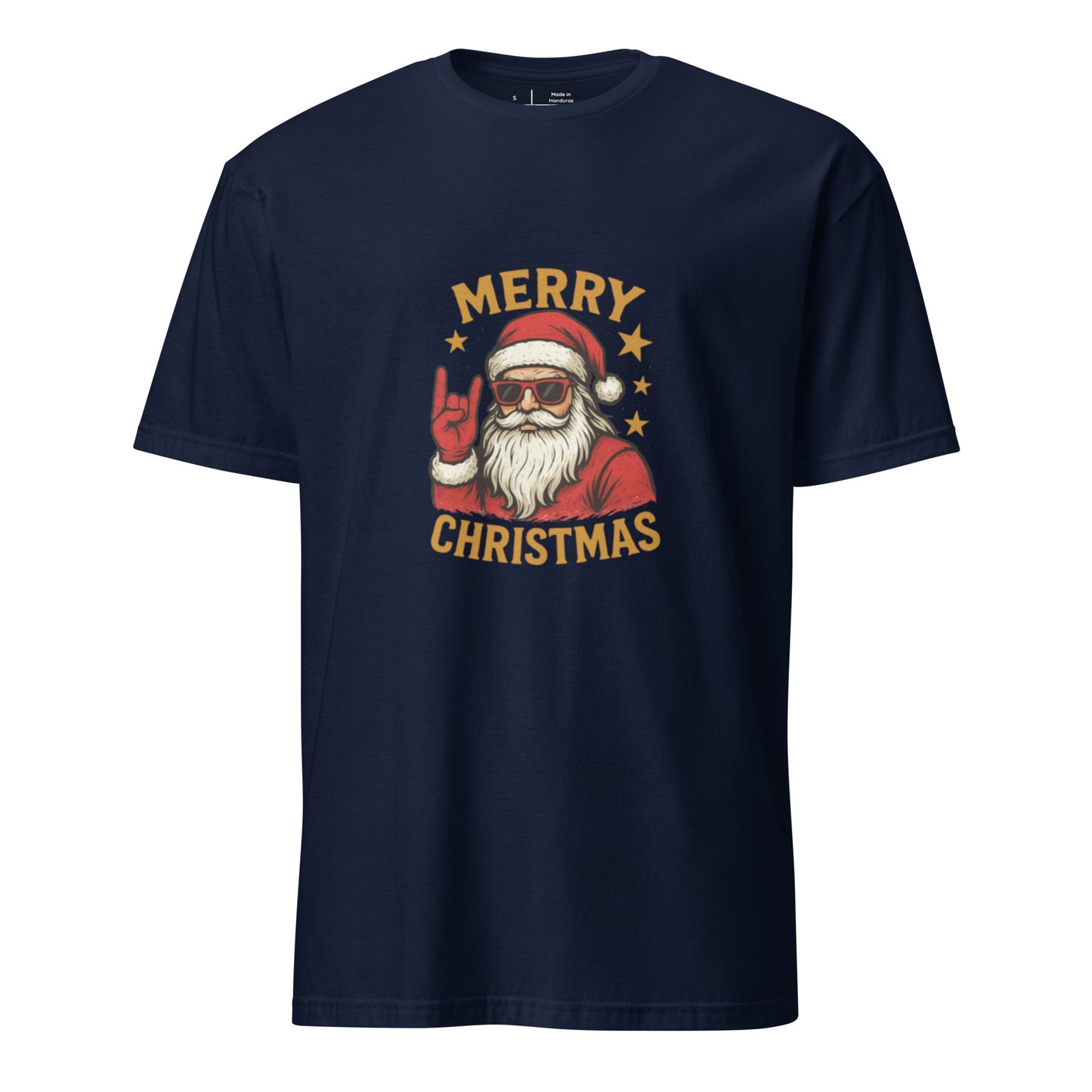 Merry Christmas - Rockstar Santa - Short-Sleeve Unisex T-Shirt Graphic Tee - Navy - Front