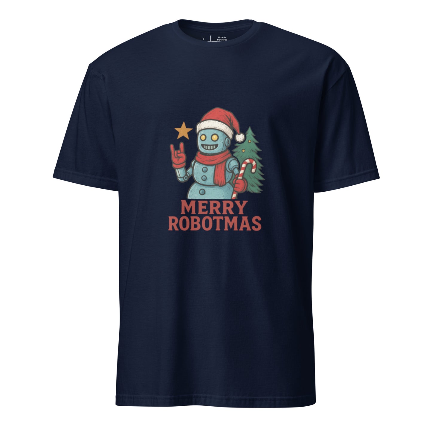 Merry Robotness - Cyber Snowman - Short-Sleeve Unisex T-Shirt - Graphic Tee - Navy - Front