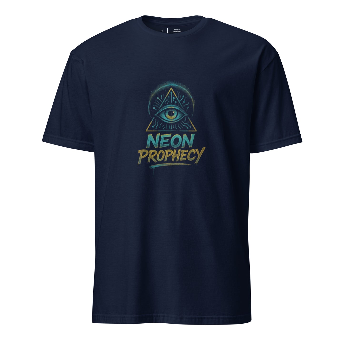 Neon Prophecy - Cyberpunk Mysticism - Short-Sleeve Unisex T-Shirt - Graphic Tee - Navy - Front