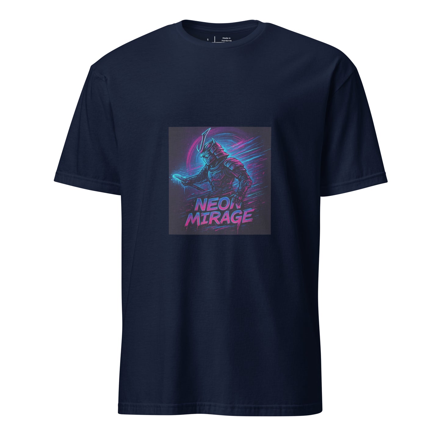 Neon Mirage Samurai - Future Sci-Fi - Short-Sleeve Unisex T-Shirt - Graphic Tee - Navy - Front