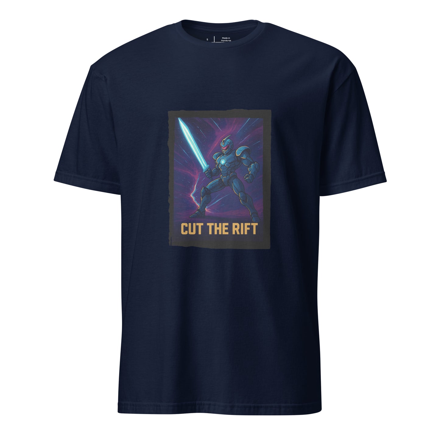 Photon Rift Warrior – Dimensional Blade Champion - Short-Sleeve Unisex T-Shirt - Graphic Tee - Navy - Front