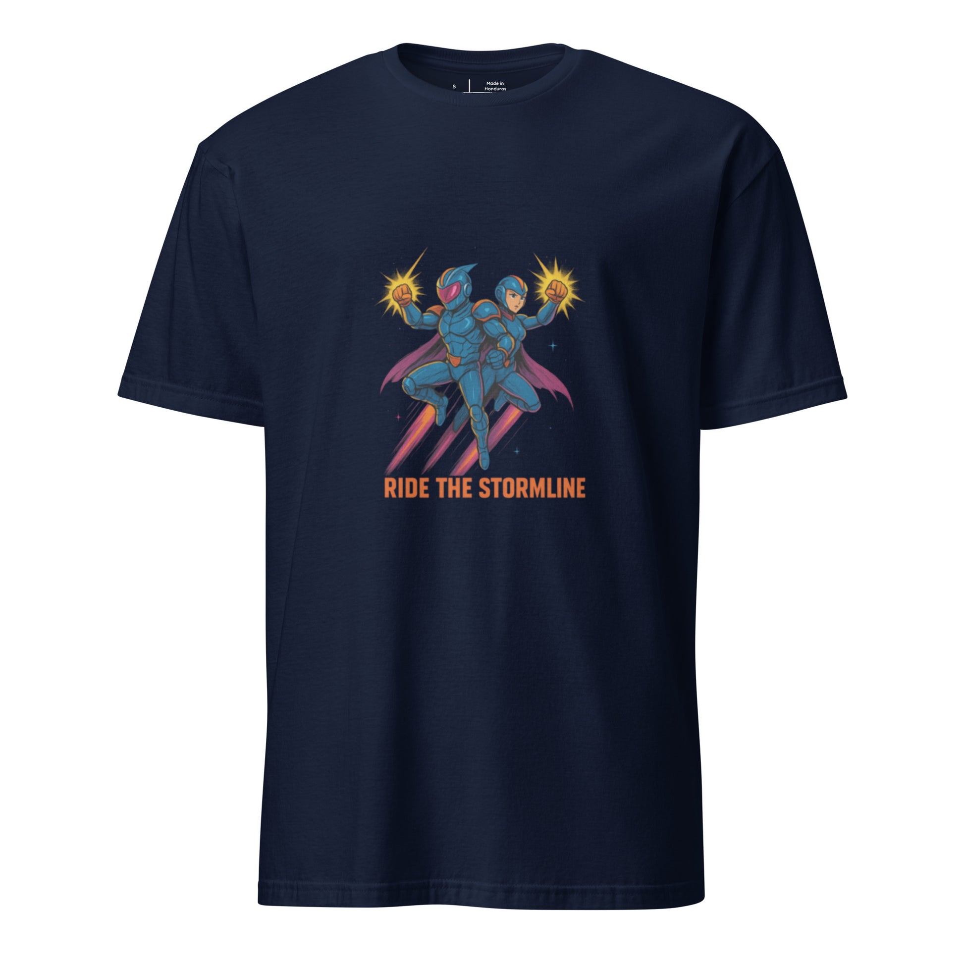 Turbo Nebula Riders – “Ride the Stormline.” - Short-Sleeve Unisex T-Shirt - Graphic Tee - Navy - Front