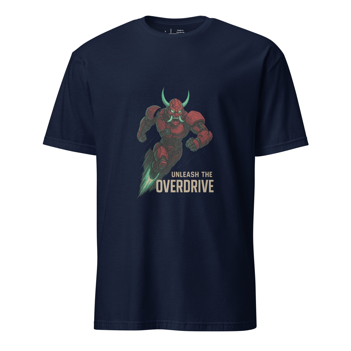 Cyber Oni Overdrive – “Unleash the Overdrive.” - Short-Sleeve Unisex T-Shirt - Graphic Tee - Navy - Front