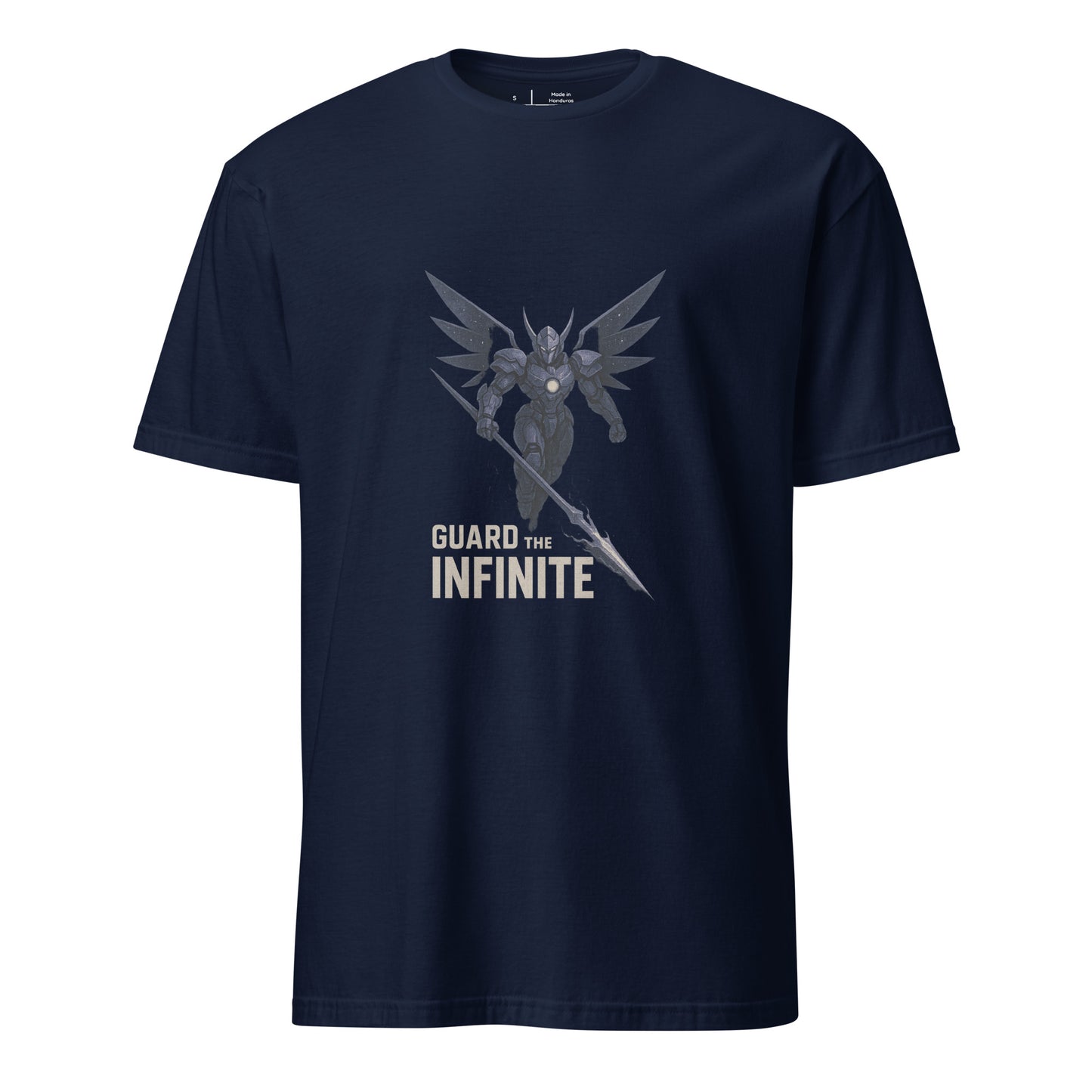 Void Seraph Enforcer – “Guard the Infinite.” - Short-Sleeve Unisex T-Shirt - Graphic Tee - Navy - Front
