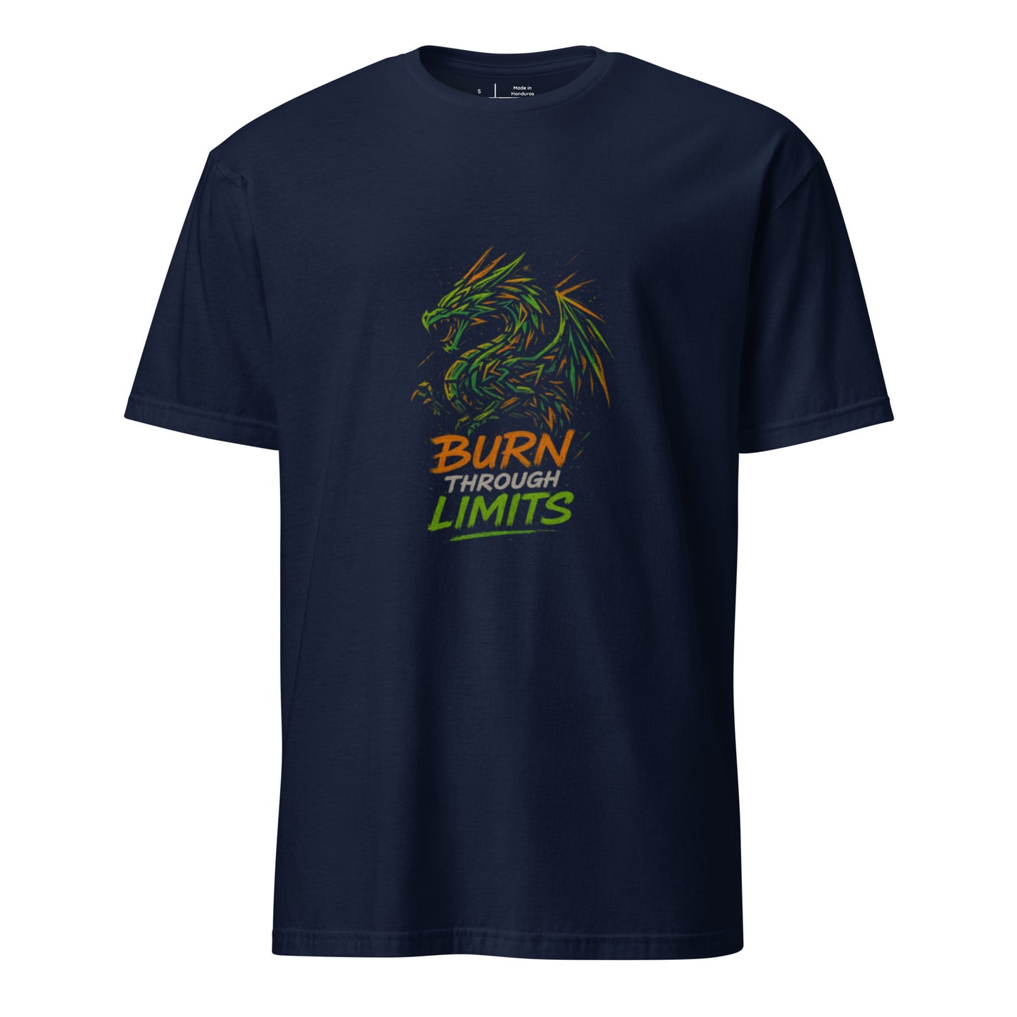 Cyber Graff Dragon Burst – “Burn Through Limits.” - Short-Sleeve Unisex T-Shirt - Graphic Tee - Navy - Front