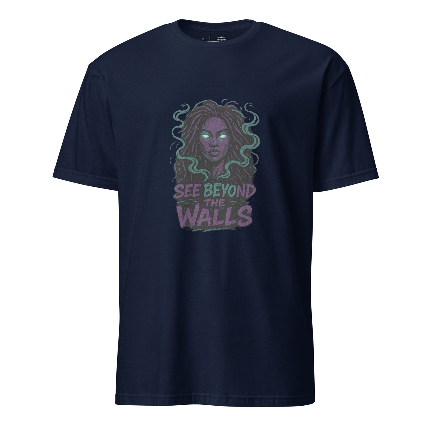 Alleyway Oracle – See Beyond the Walls - Short-Sleeve Unisex T-Shirt - Graphic Tee - Navy - Front