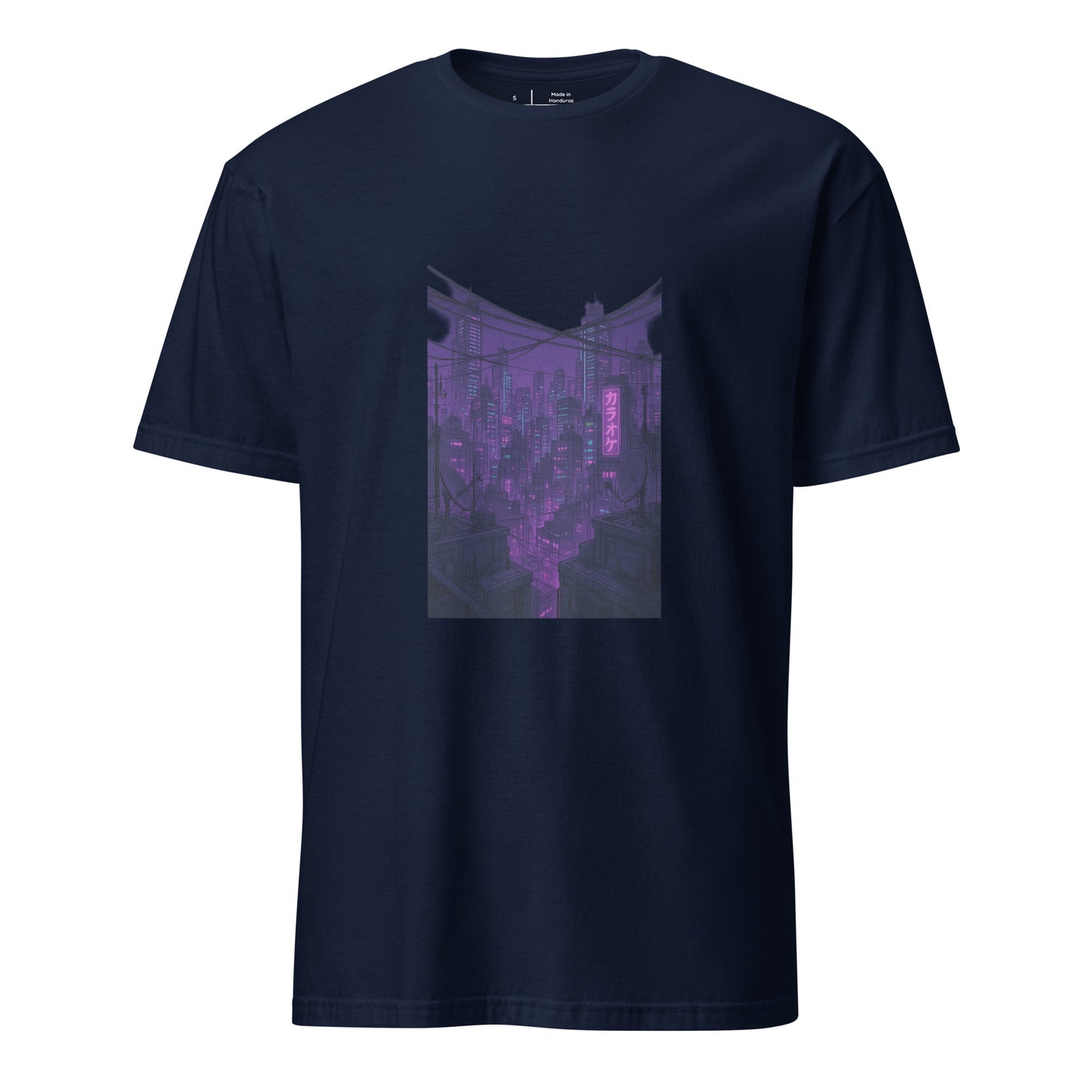 Cyber Tokyo Rooftops – Neon City Streetwear T-Shirt - Short-Sleeve Unisex T-Shirt - Graphic Tee - Navy - Front