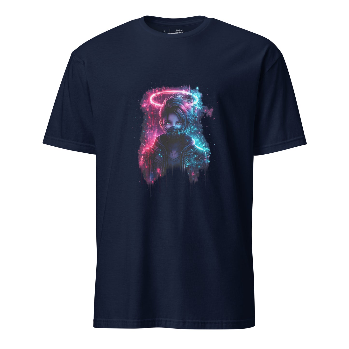Digital Halo Riot Girl – Neon Graffiti - Short-Sleeve Unisex T-Shirt - Graphic Tee - Navy - Front