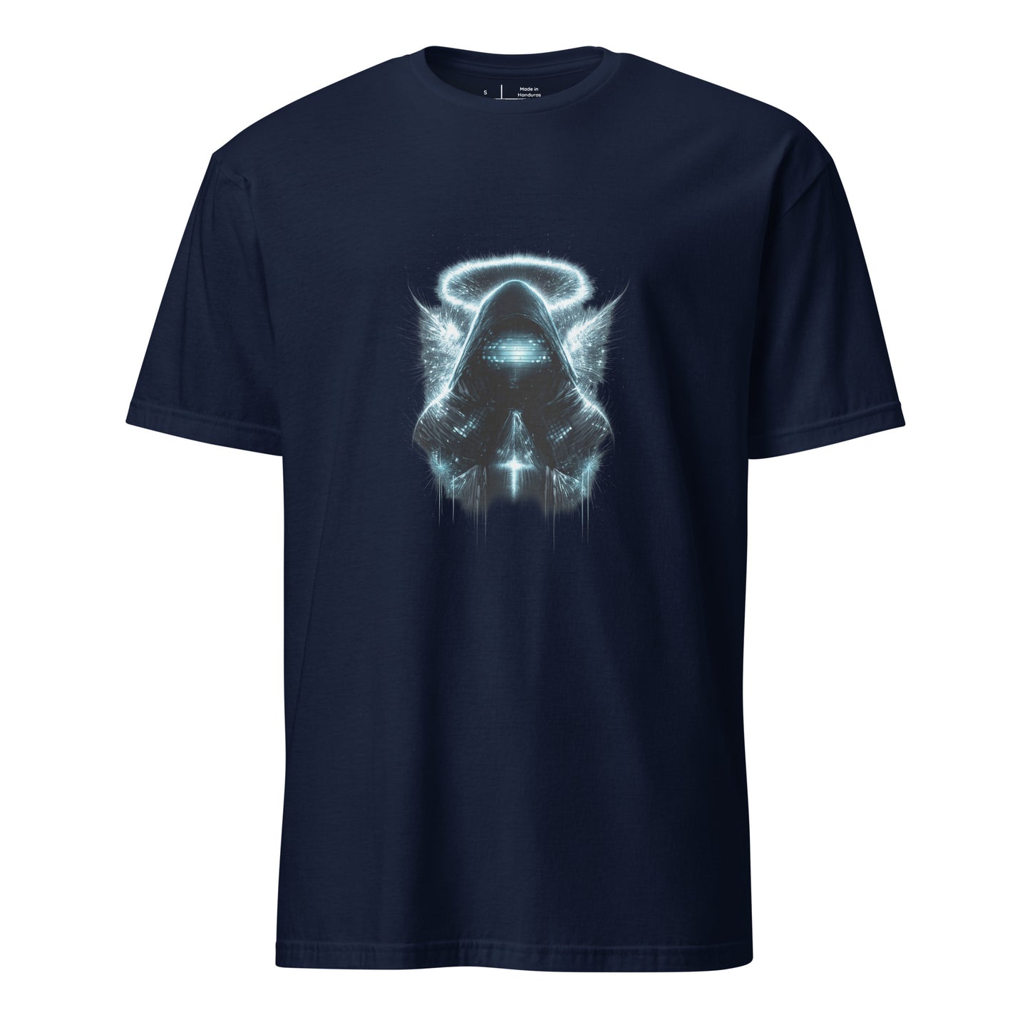 Neon Saint Of Static – Analog Glitch - Short-Sleeve Unisex T-Shirt - Graphic Tee - Navy - Front