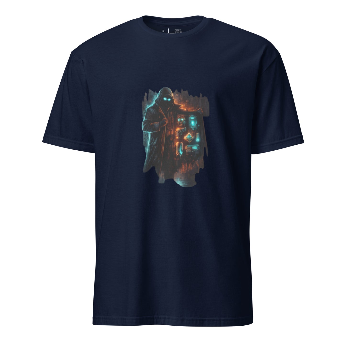 Cyber Relic Dealer – Urban Sci-Fi Graffiti  - Short-Sleeve Unisex T-Shirt - Graphic Tee - Navy - Front