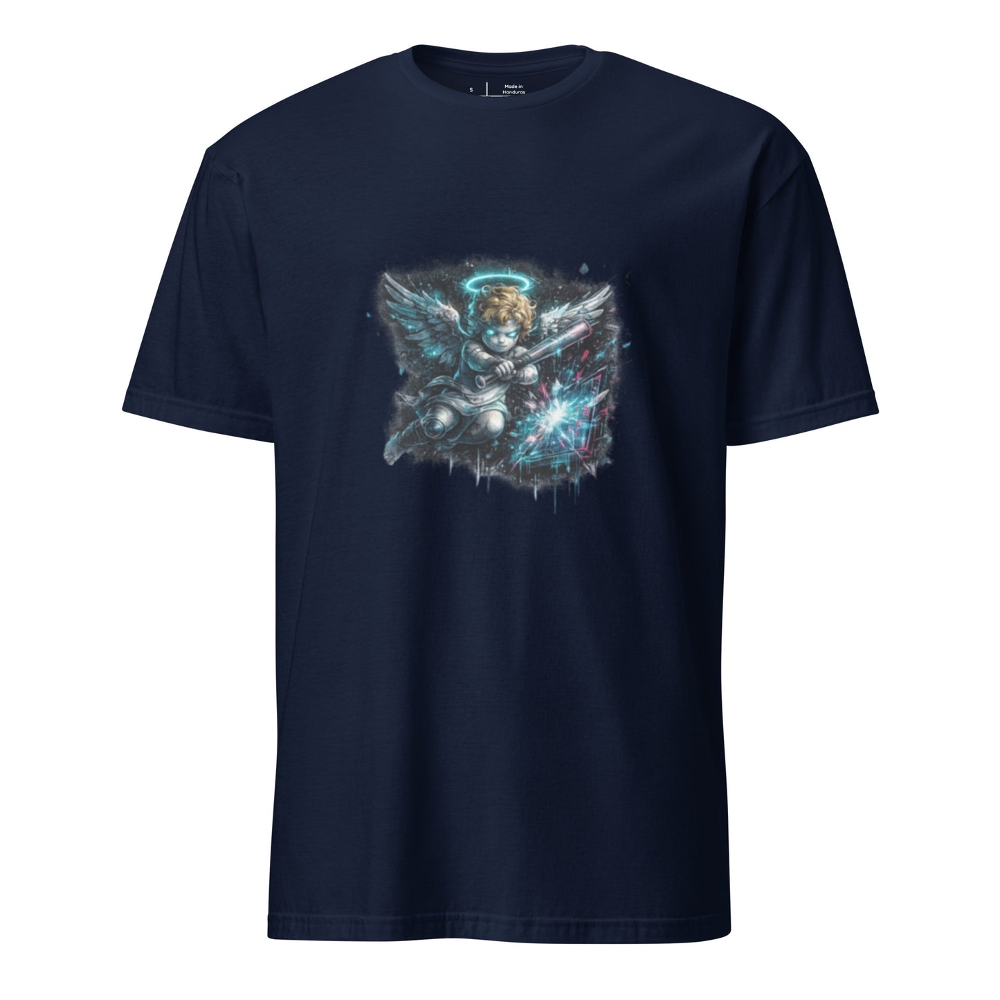 Neon Riot Cherub – Cute Rebellion - Short-Sleeve Unisex T-Shirt - Graphic Tee - Navy - Front