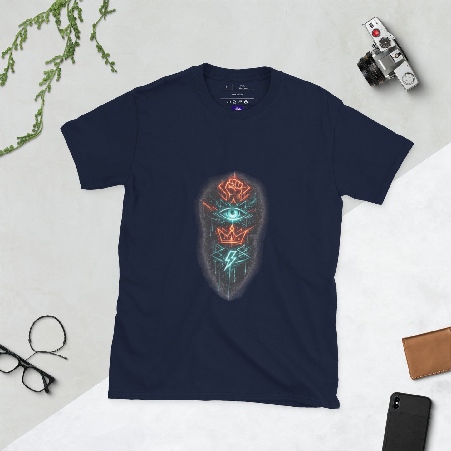 Neon Rebellion Totem - Short-Sleeve Unisex T-Shirt - Graphic Tee - Navy - Front