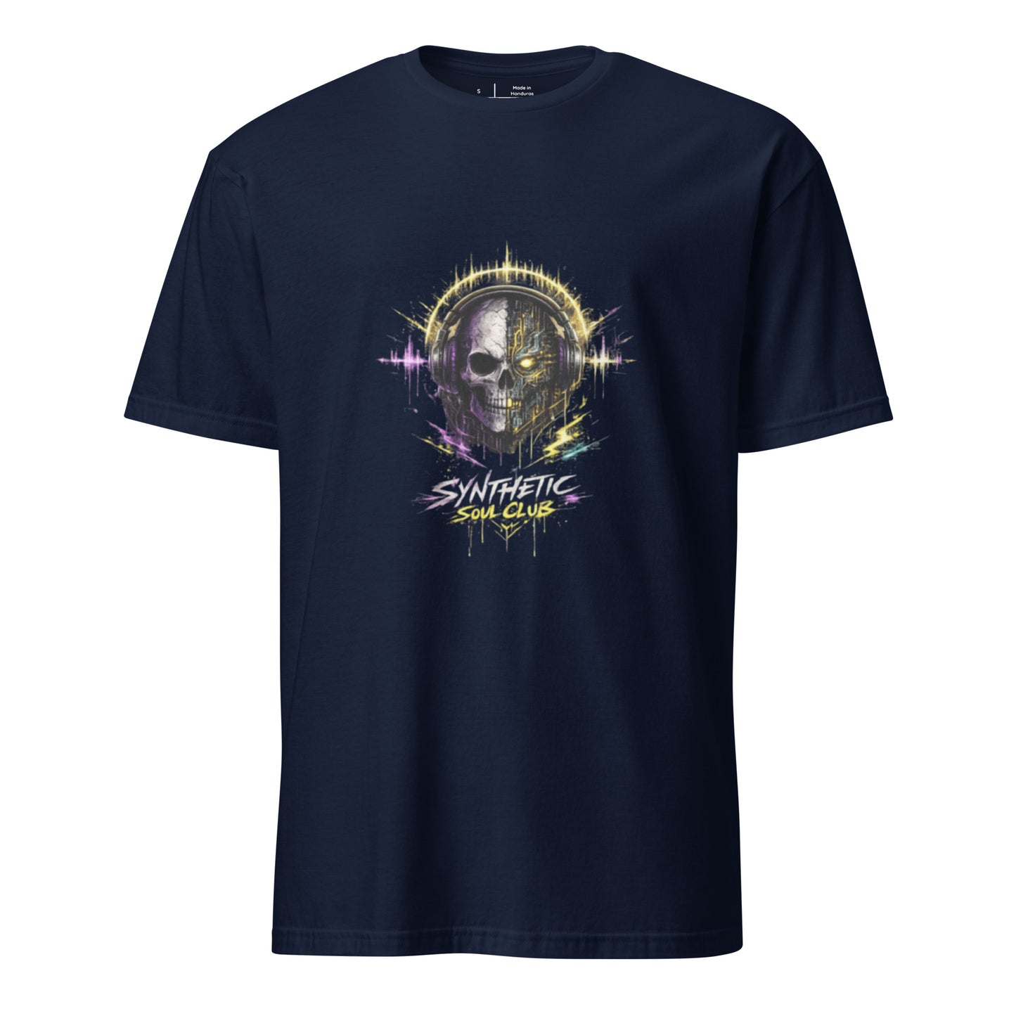 Synthetic Soul Club – Cyberpunk Music - Short-Sleeve Unisex T-Shirt - Graphic Tee - Navy - Front