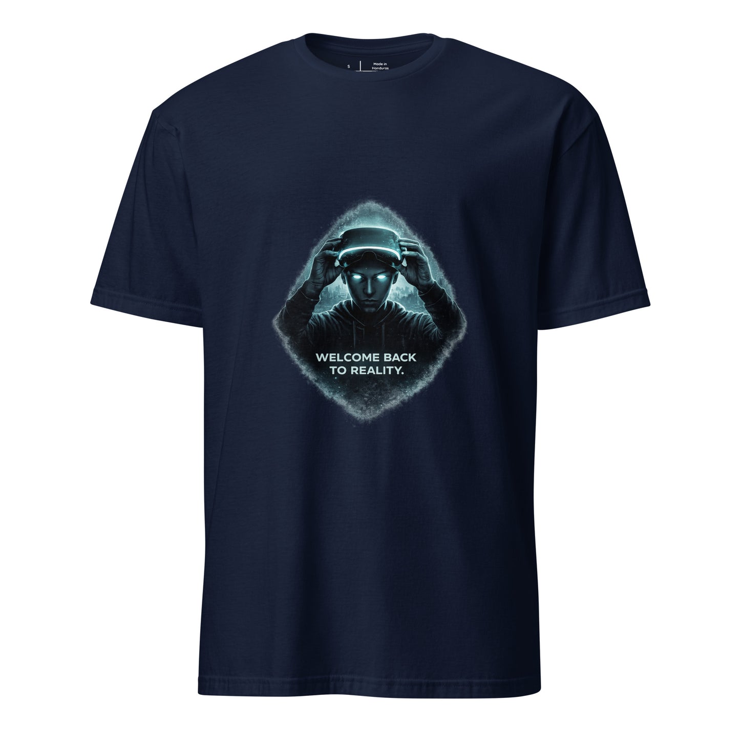 Welcome Back To Reality – Minimal Tech Noir - Short-Sleeve Unisex T-Shirt - Graphic Tee - Navy - Front