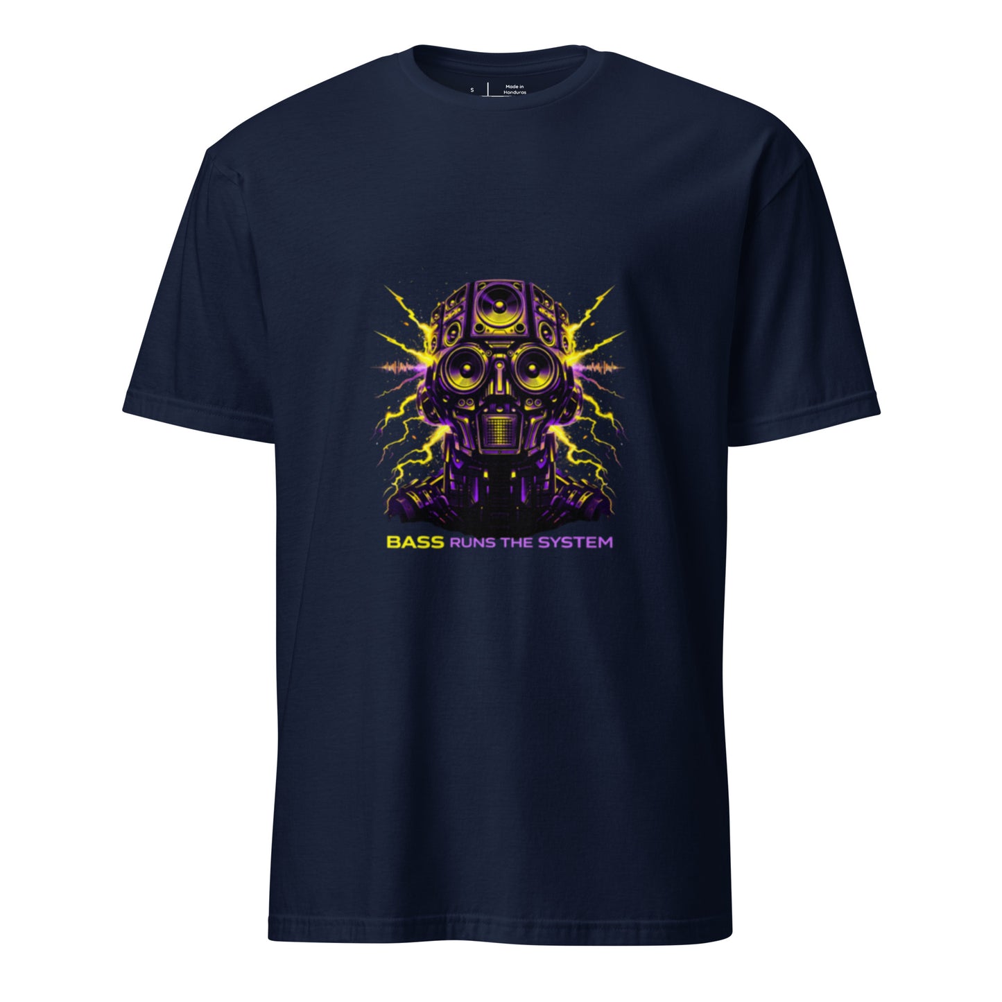 Bass Runs The System – Rave Festival Streetwear - Short-Sleeve Unisex T-Shirt - Graphic Tee - Navy - Front