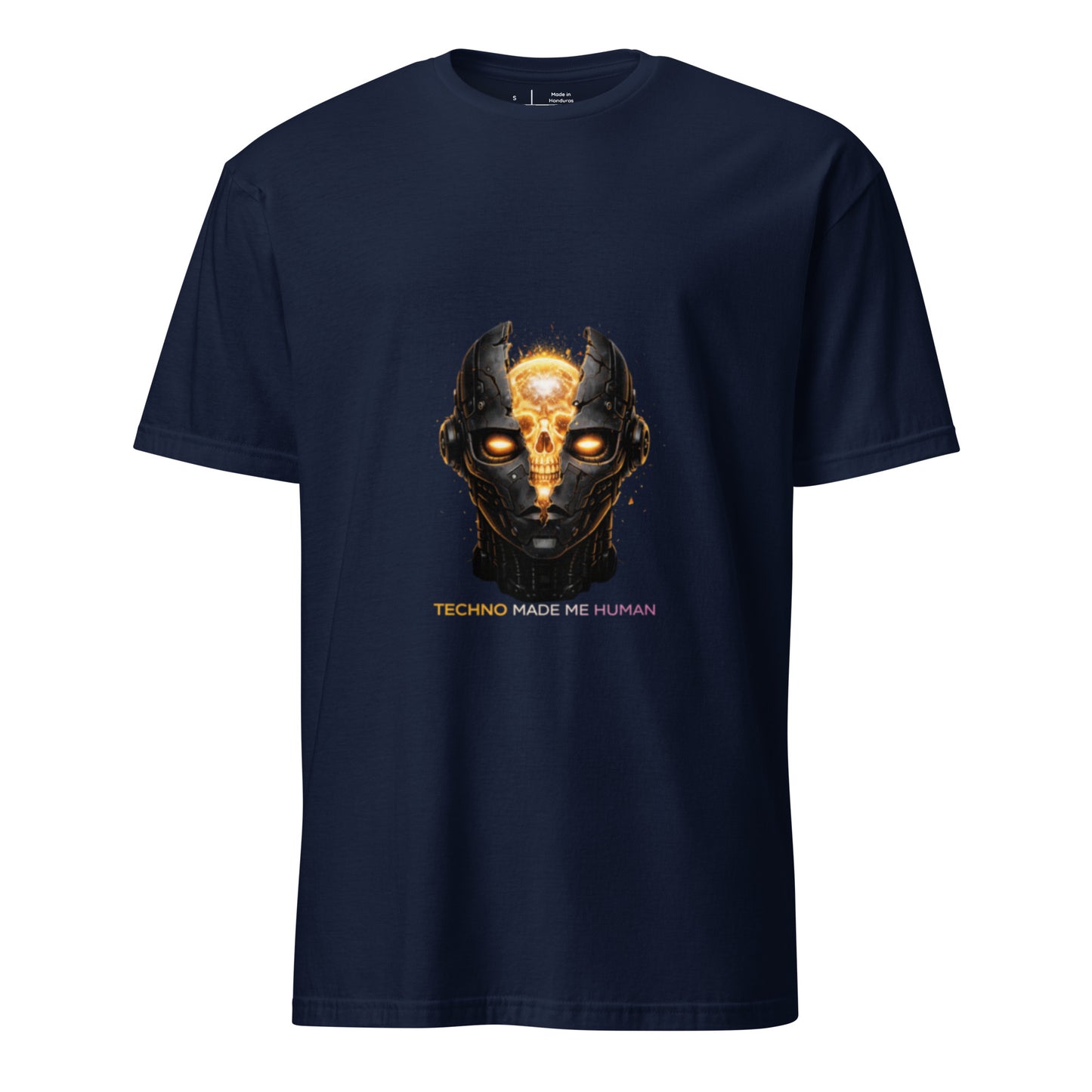 Techno Made Me Human – Dark Cyber Streetwear - Short-Sleeve Unisex T-Shirt - Graphic Tee - Navy - Front