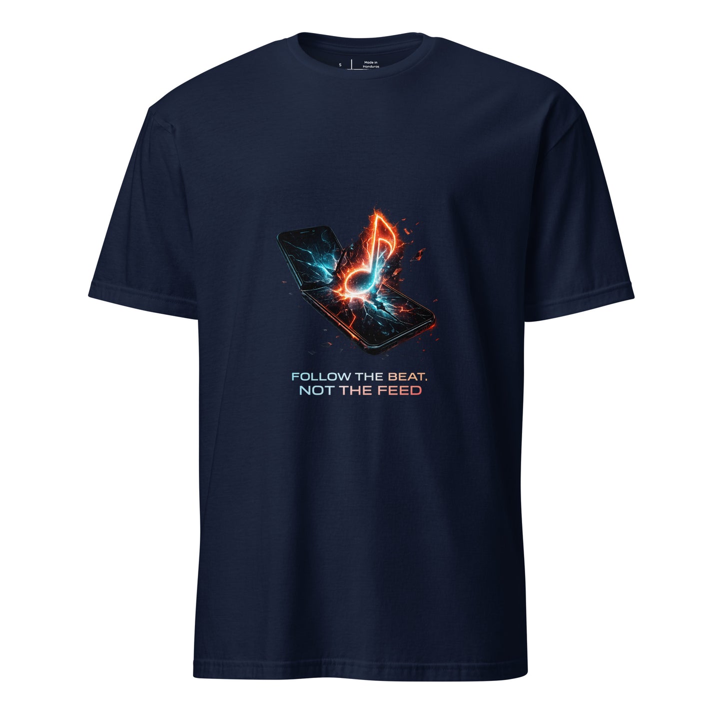 Follow The Beat, Not The Feed – Cyber Rebellion - Short-Sleeve Unisex T-Shirt - Graphic Tee - Navy - Front