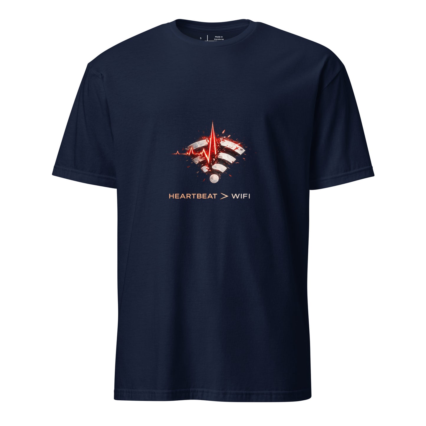Heartbeat > WIFI – Minimal Cyber - Short-Sleeve Unisex T-Shirt - Graphic Tee - Navy - Front