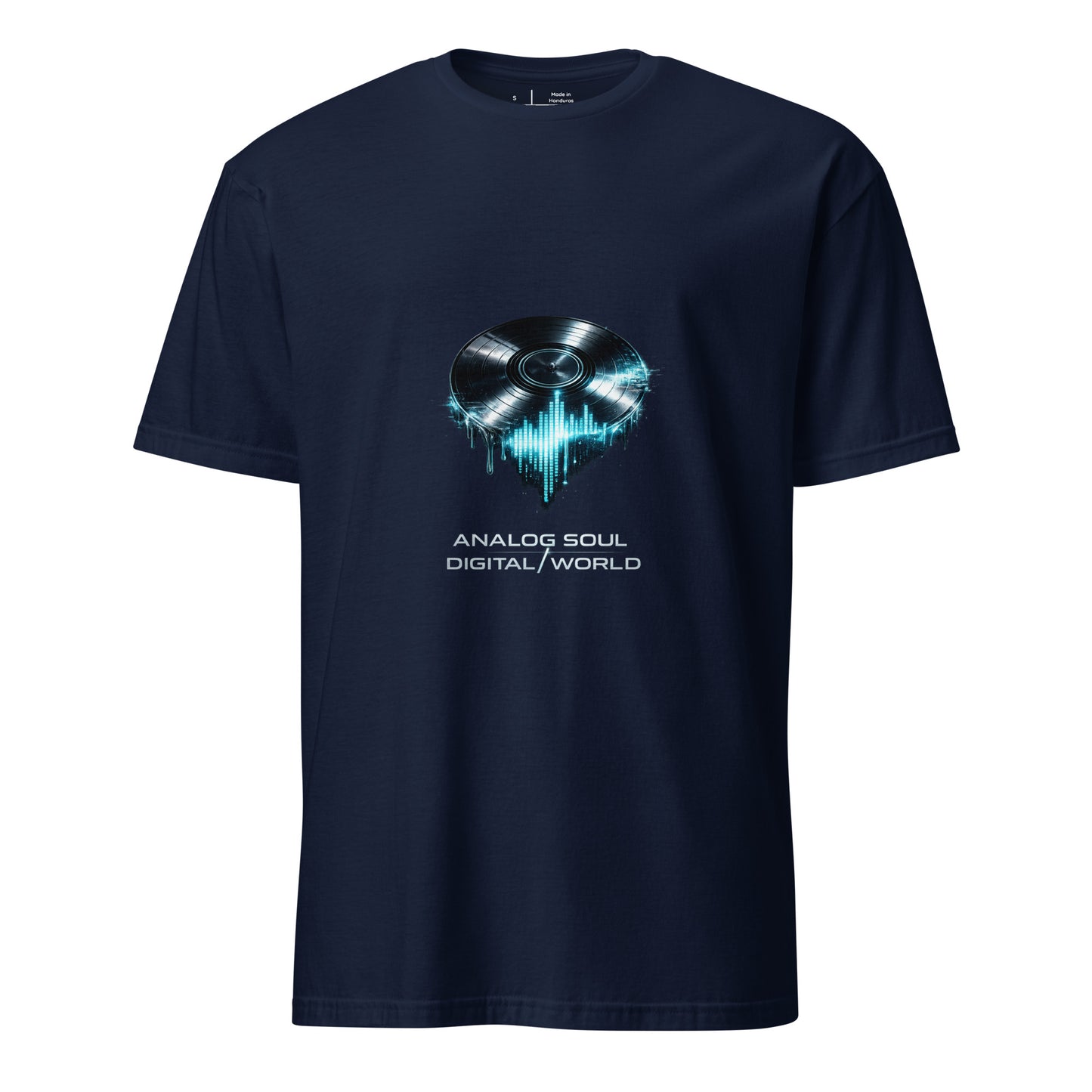 Analog Soul / Digital World – Retro Cyber Music - Short-Sleeve Unisex T-Shirt - Graphic Tee - Navy - Front