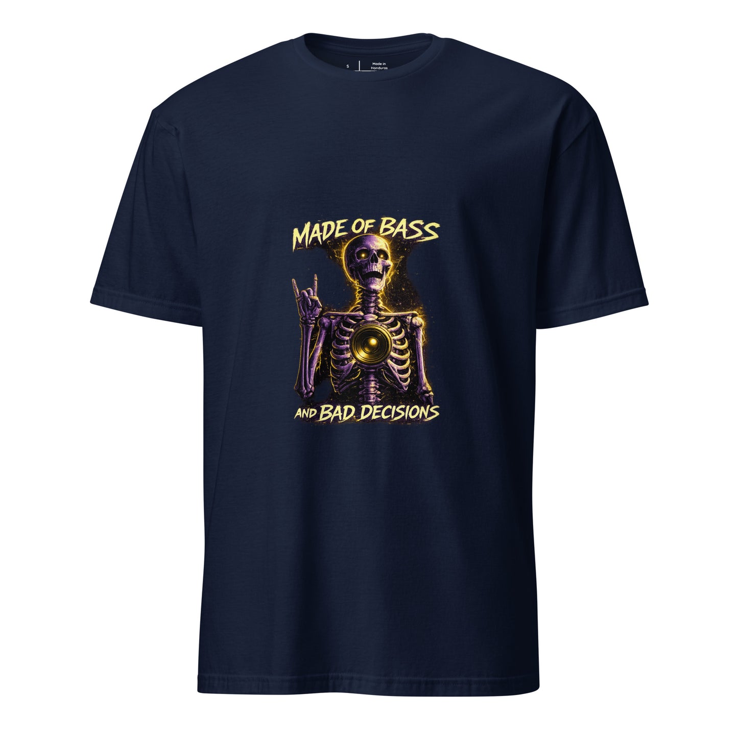 Made Of Bass And Bad Decisions – Cyber Rave - Short-Sleeve Unisex T-Shirt - Graphic Tee - Navy - Front