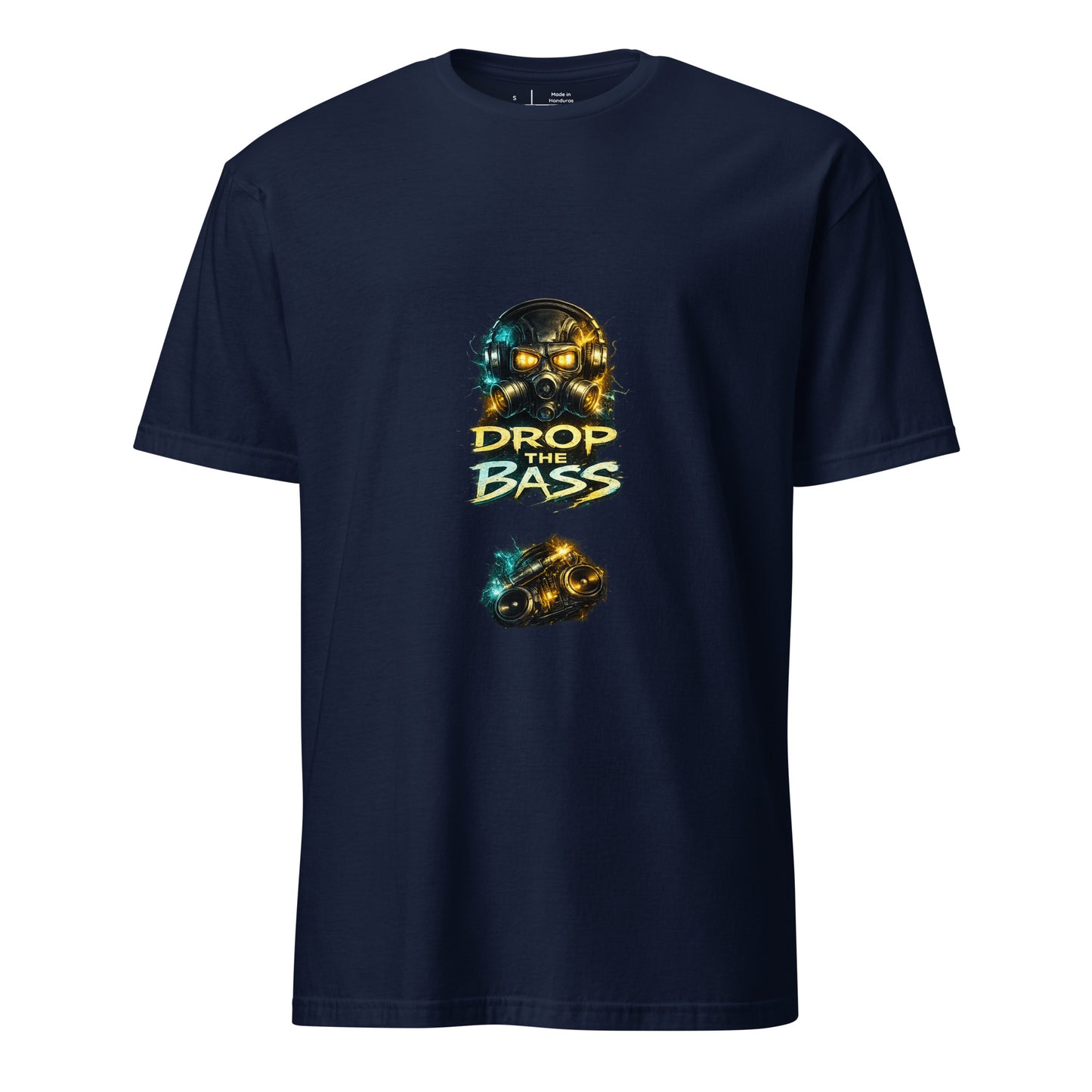 Drop The Bass – Neon Rave - Short-Sleeve Unisex T-Shirt - Graphic Tee - Navy - Front