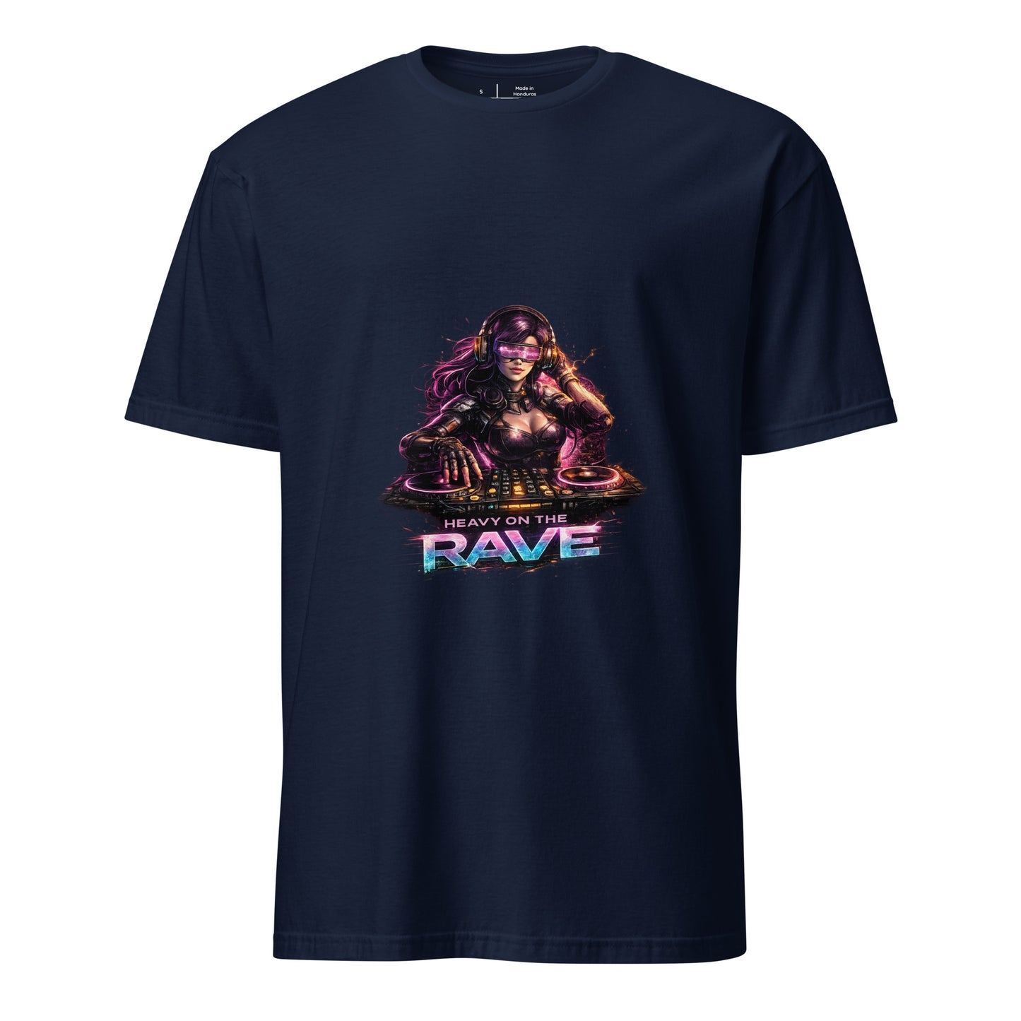 Heavy On The Rave – Cyber DJ Festival - Short-Sleeve Unisex T-Shirt - Graphic Tee - Navy - Front