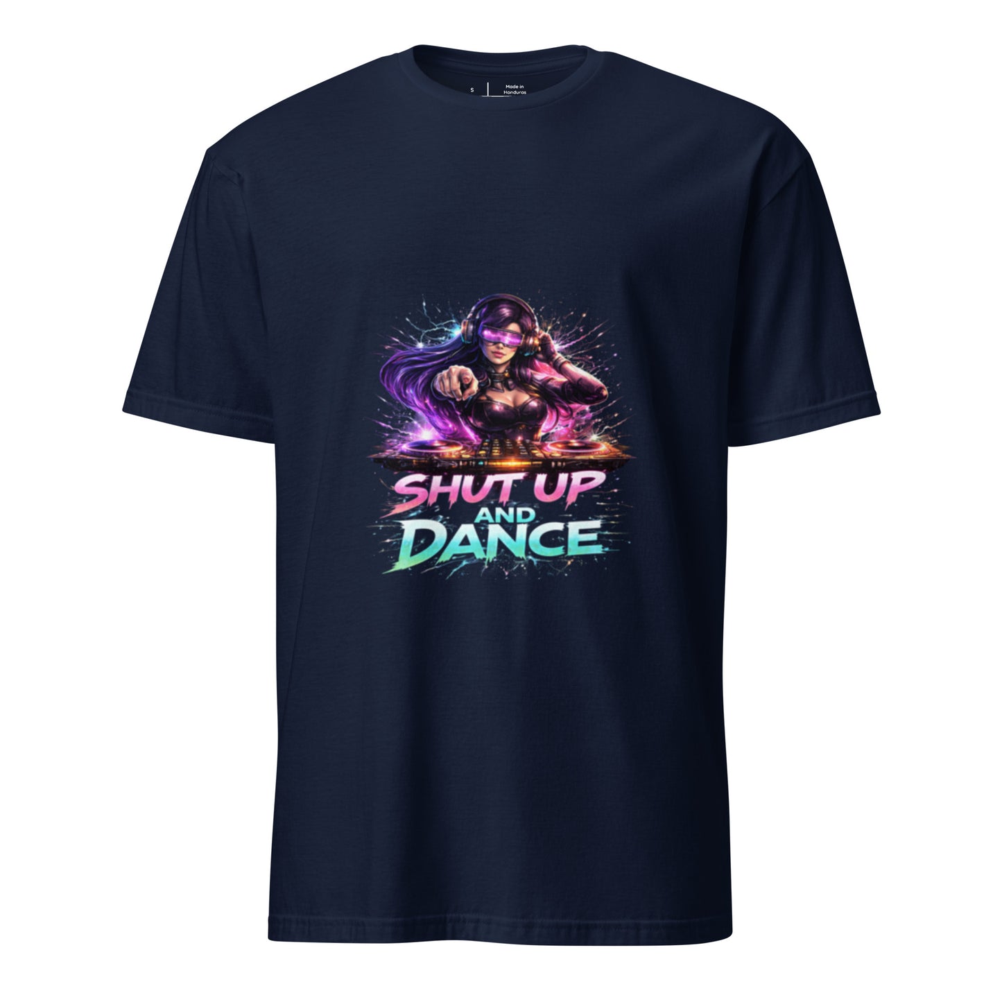 Shut Up And Dance – Cyber Rave DJ - Short-Sleeve Unisex T-Shirt - Graphic Tee - Navy - Front
