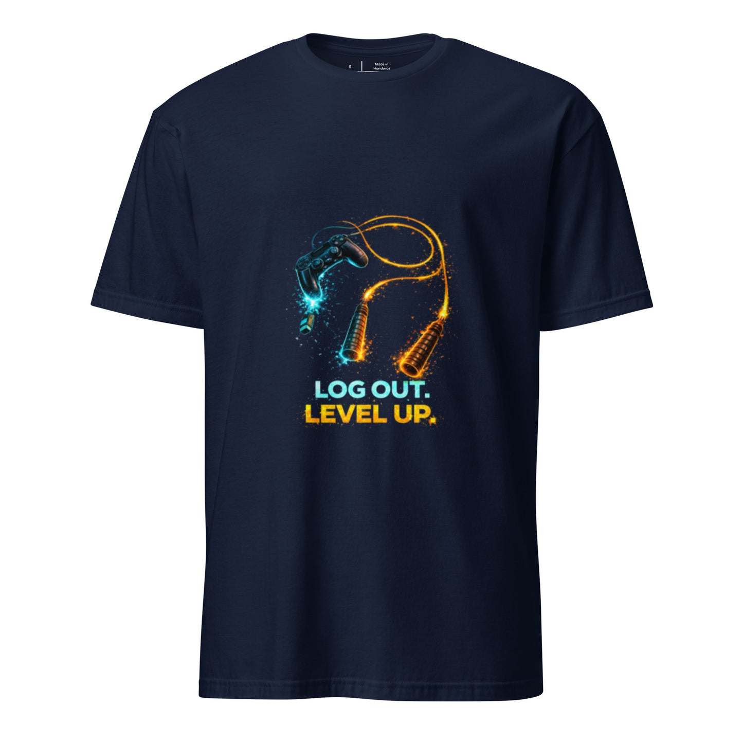 Log Out. Level Up. – Gamer Fitness Motivation - Short-Sleeve Unisex T-Shirt - Graphic Tee - Navy - Front