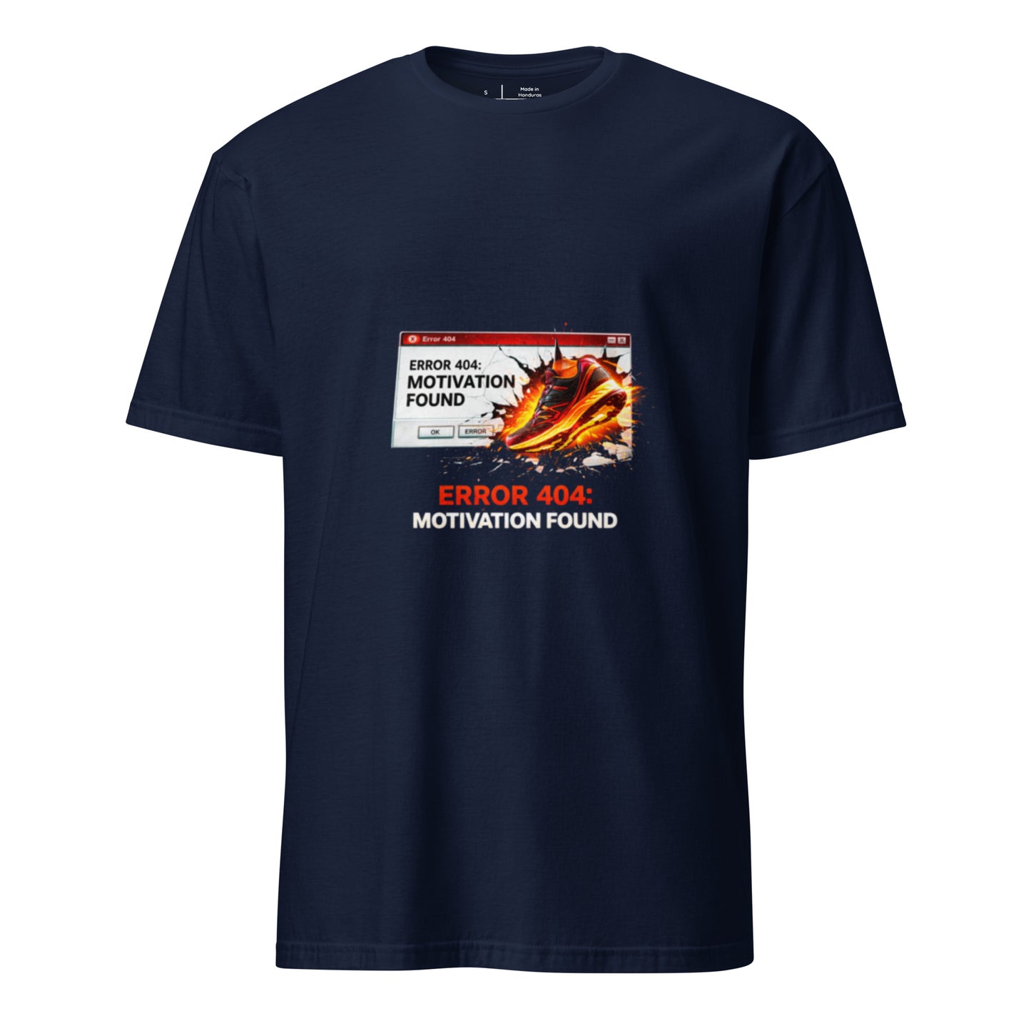 Error 404: Motivation Found – Fitness Reboot - Short-Sleeve Unisex T-Shirt - Graphic Tee - Navy - Front